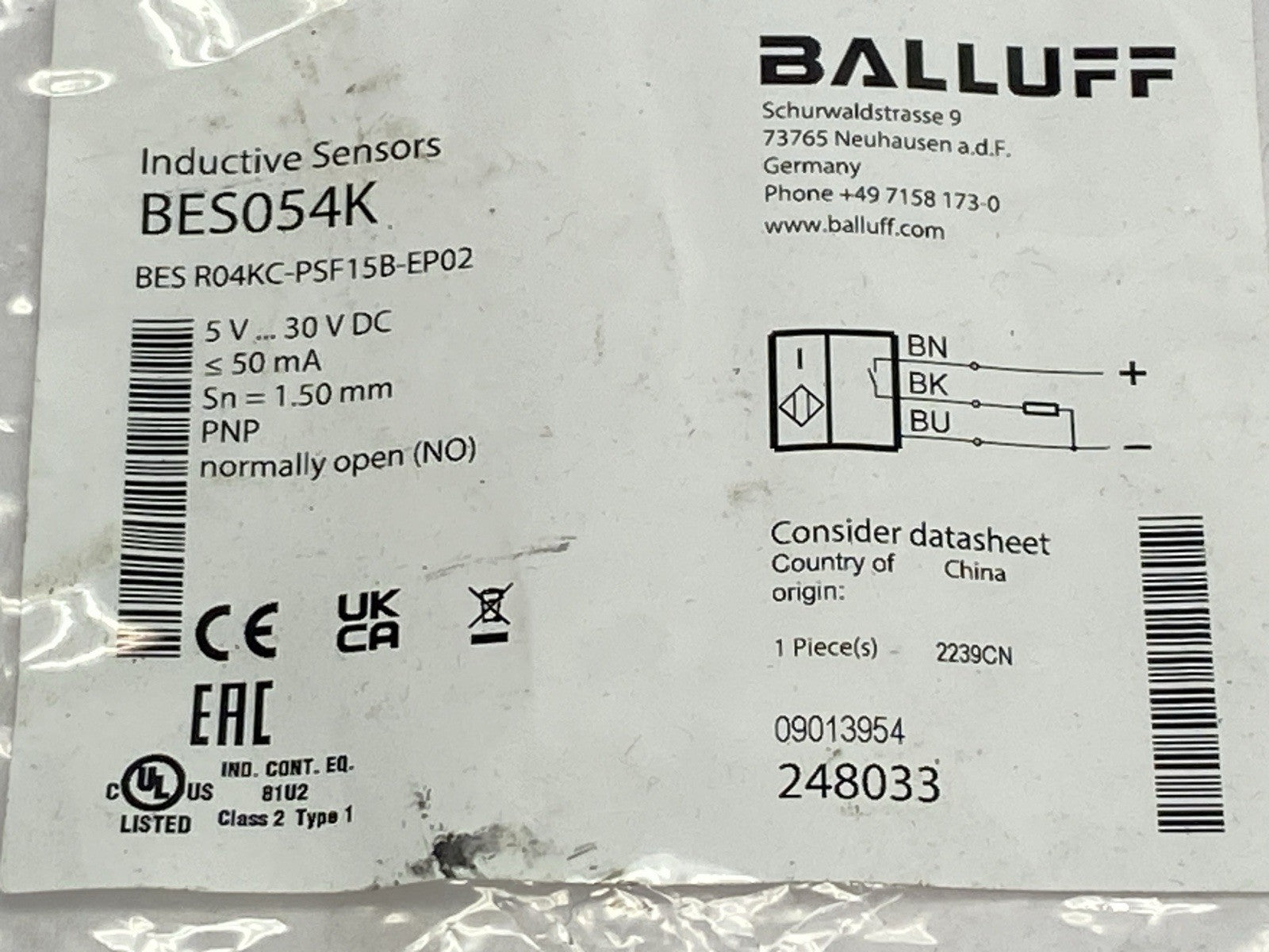 Balluff BES054K Inductive Proximity Sensor BES R04KC-PSF15B-EP02 - Maverick Industrial Sales