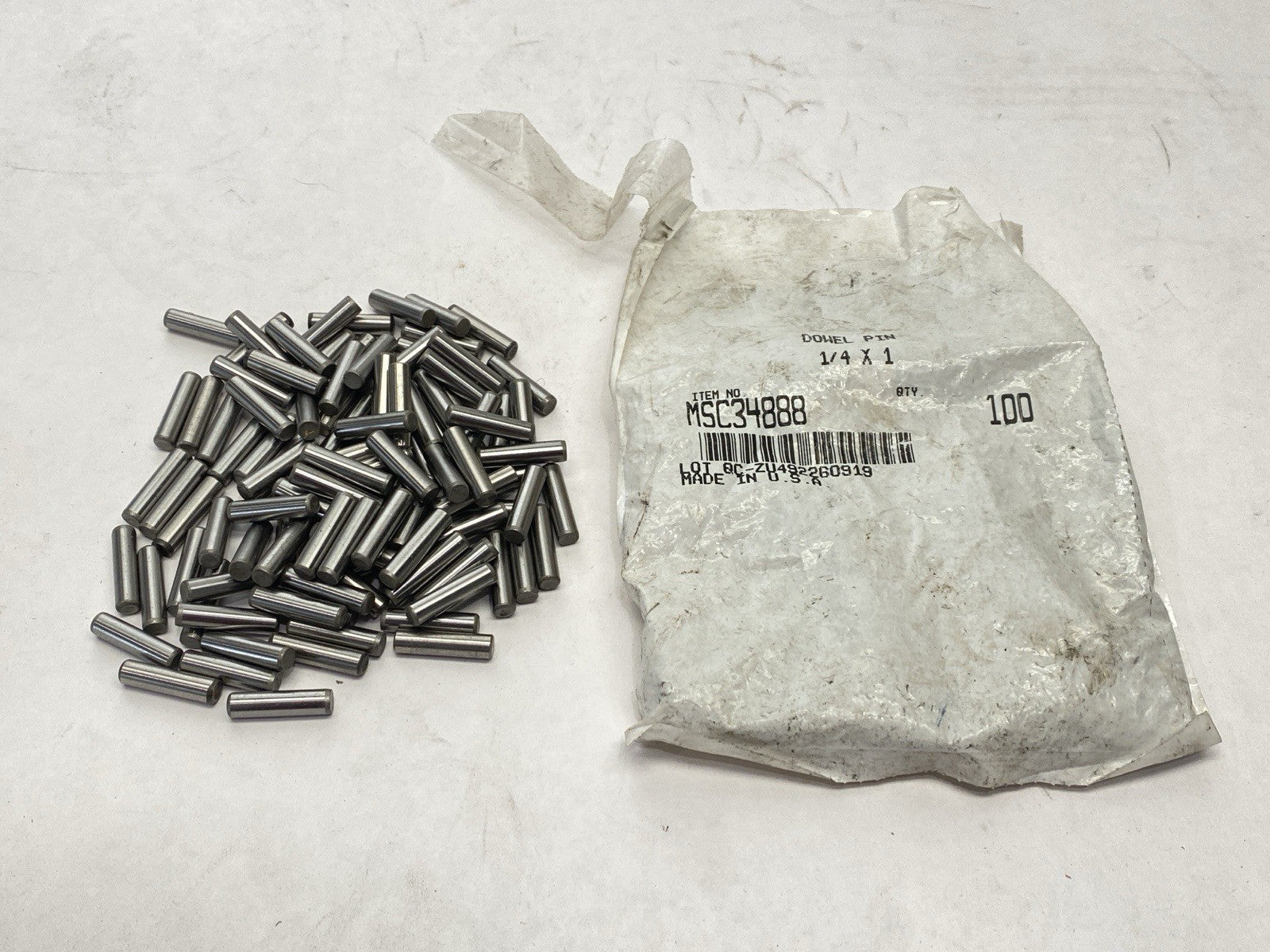 MSC34888 Dowel Pin 1/4" Diameter 1" Length SS Grade 8 LOT OF 106 - Maverick Industrial Sales