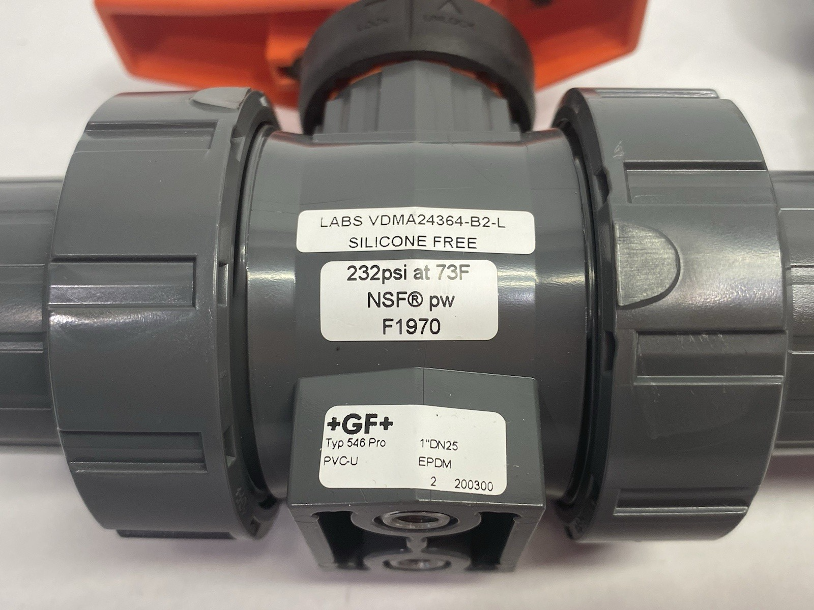 161546244 | Georg Fischer Typ 546 Pro Ball Valve PVC-U, 1" Socket Ends, to Rt Angle Adapter - New – Open box - Maverick Industrial Sales