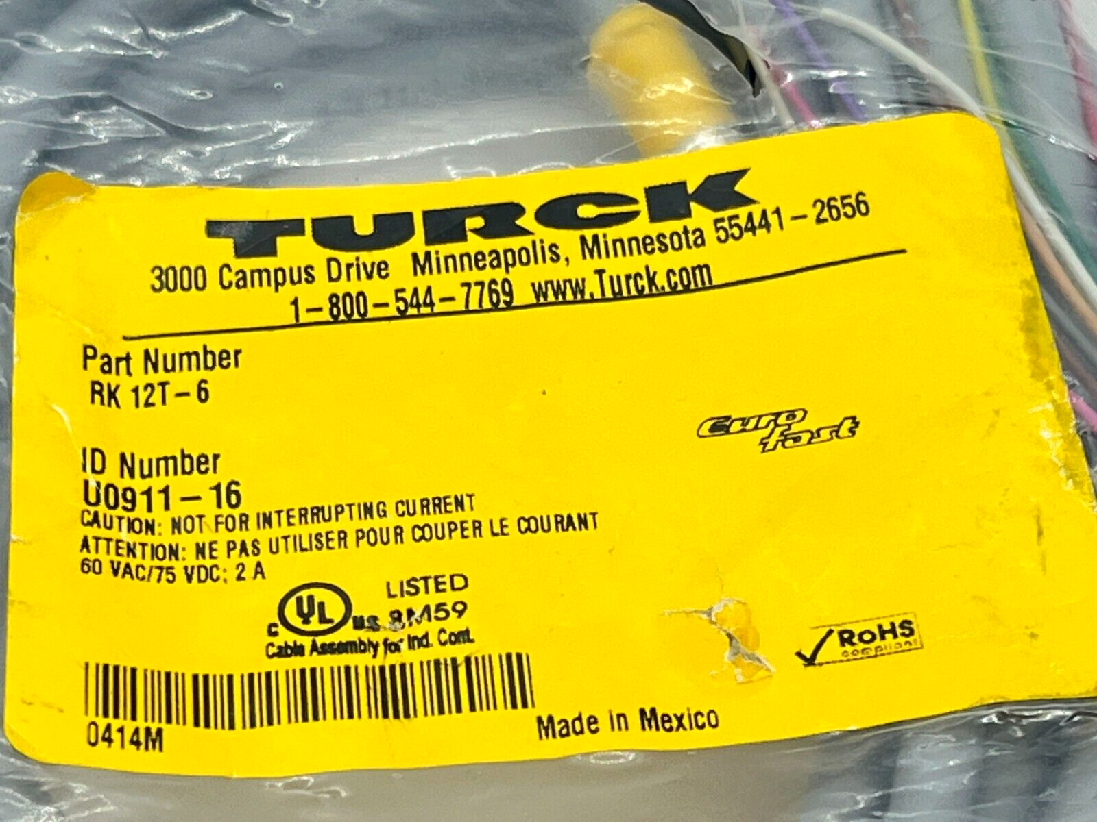 Turck RK 12T-6 Eurofast Cordset M12 Female 6M Length U0911-16 - Maverick Industrial Sales