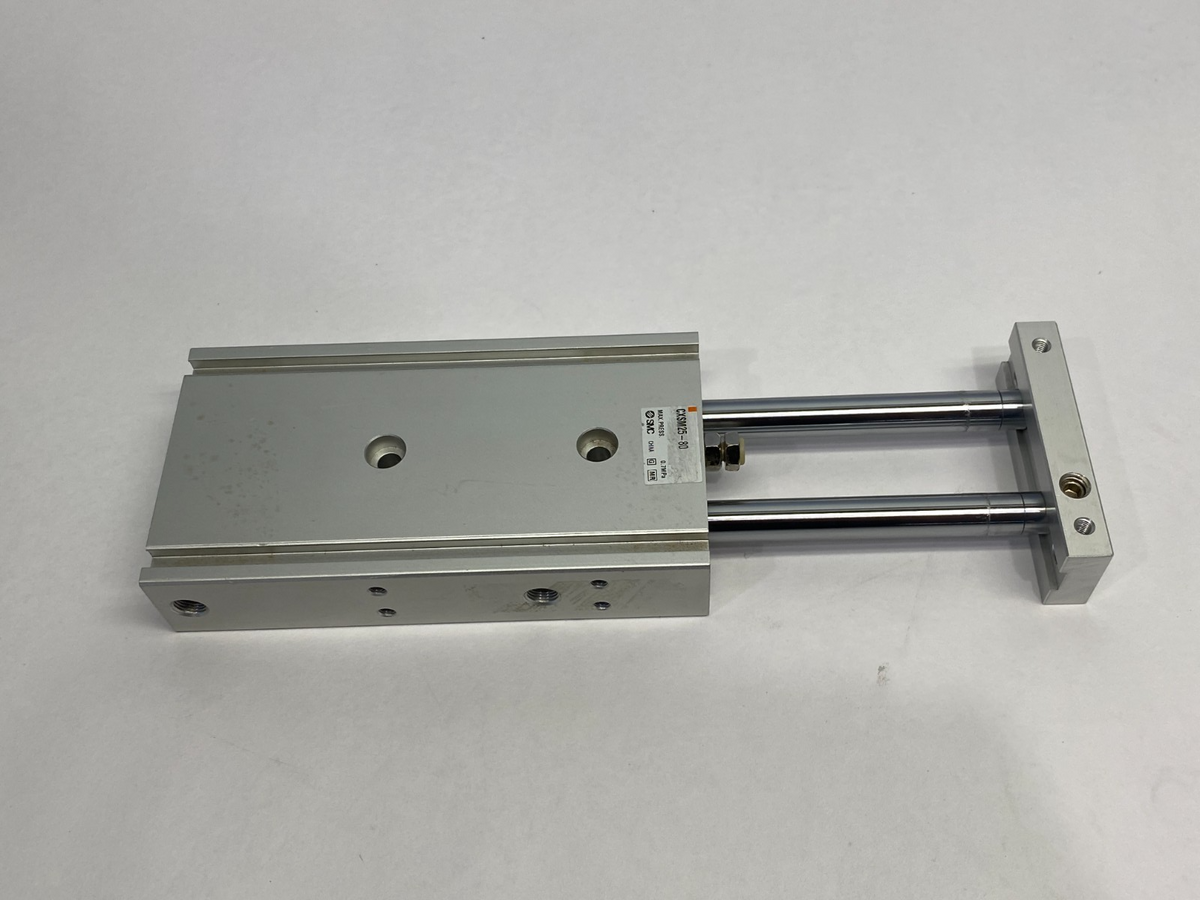 CXSM25-80 | SMC Dual-Rod Guided Slide Cylinder 25mm Bore, 80mm Stroke - New – Open box - Maverick Industrial Sales
