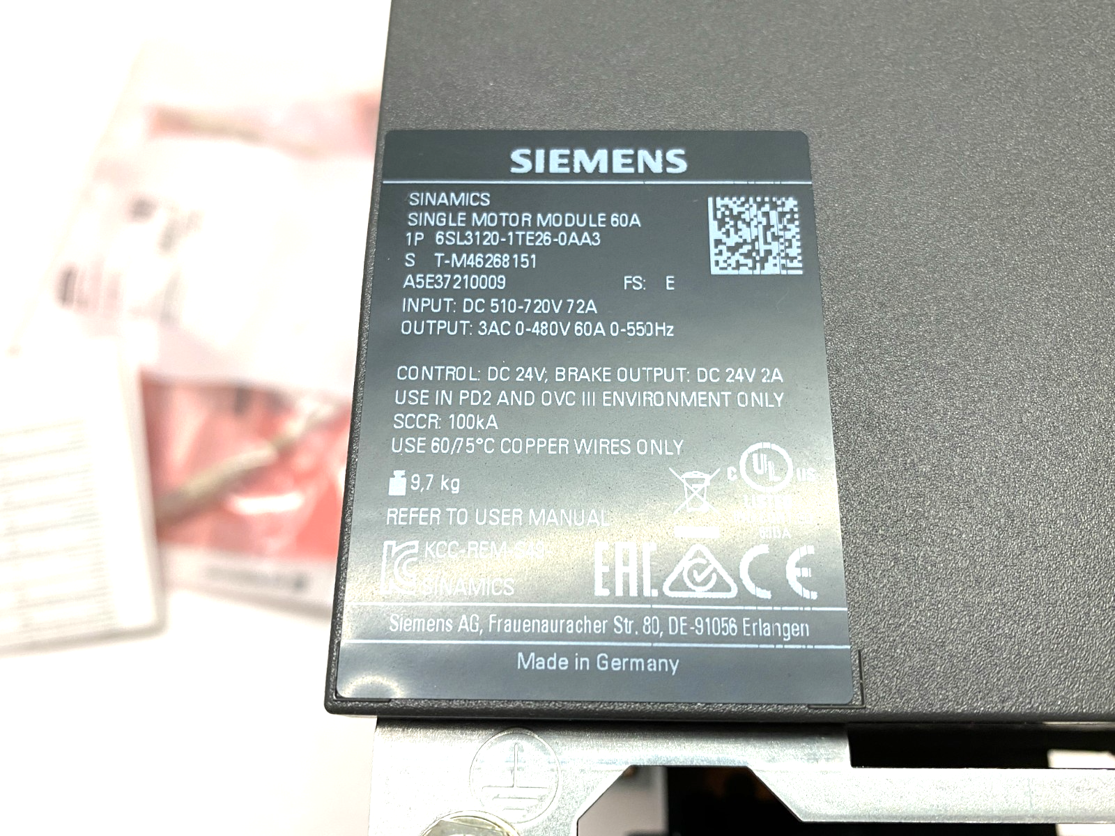 Siemens 6SL3120-1TE26-0AA3 SINAMICS Single Motor Frequency Converter Module - Maverick Industrial Sales