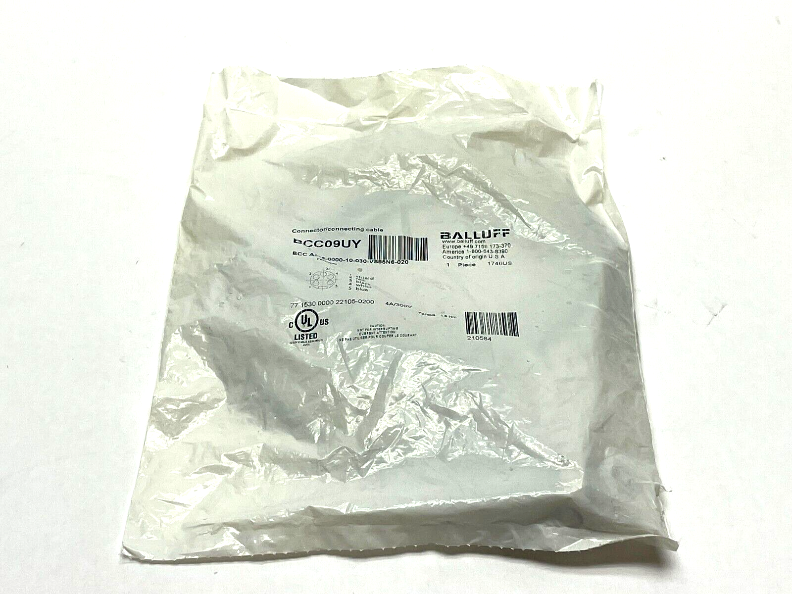 Balluff BCC09UY Single-Ended Cordset 2m Length BCC A315-0000-10-030-VS85N6-020 - Maverick Industrial Sales