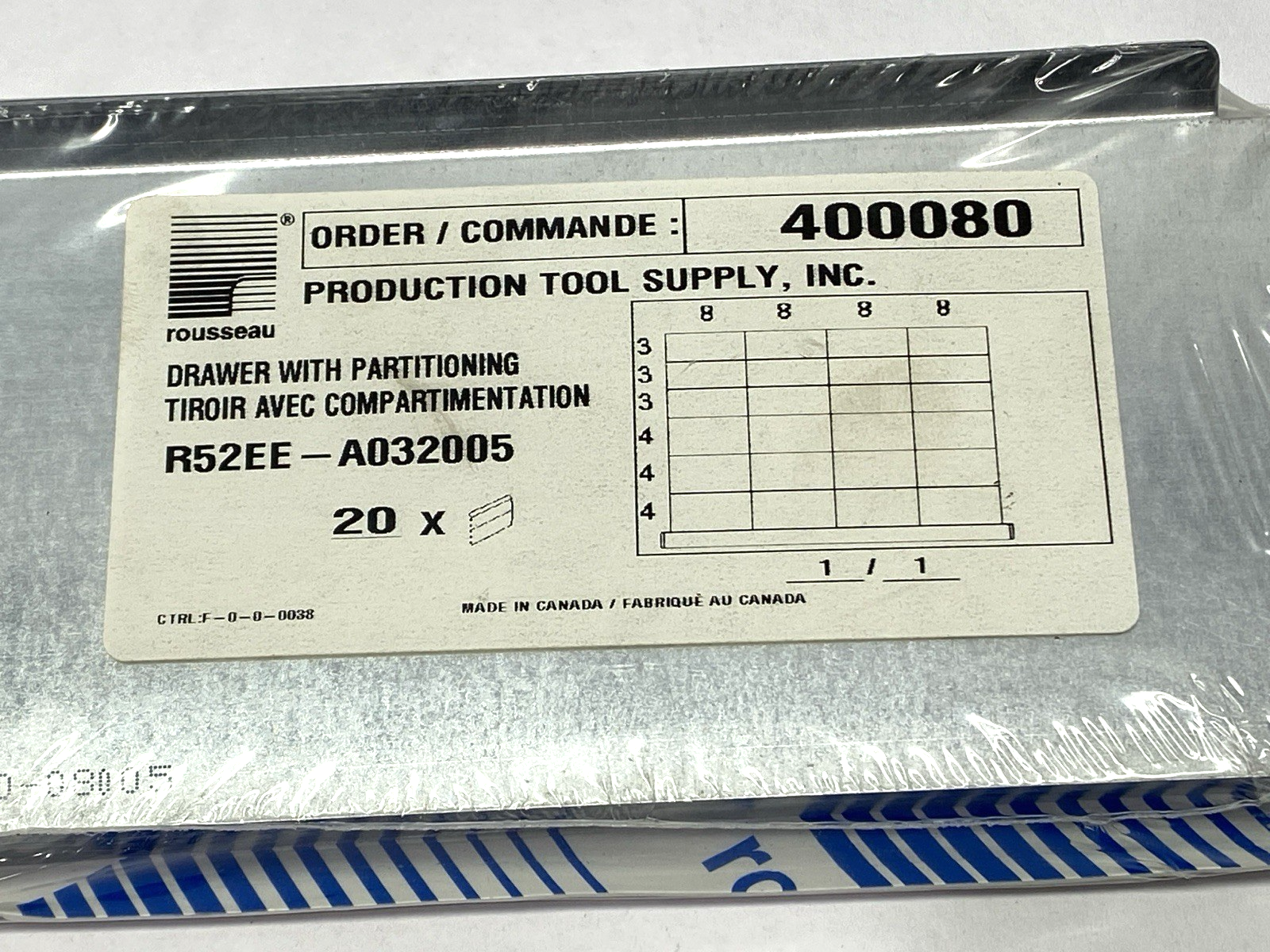 R52EE-A032005 | Rousseau Metal Drawer with Partitioning PKG OF 20 - New - Maverick Industrial Sales