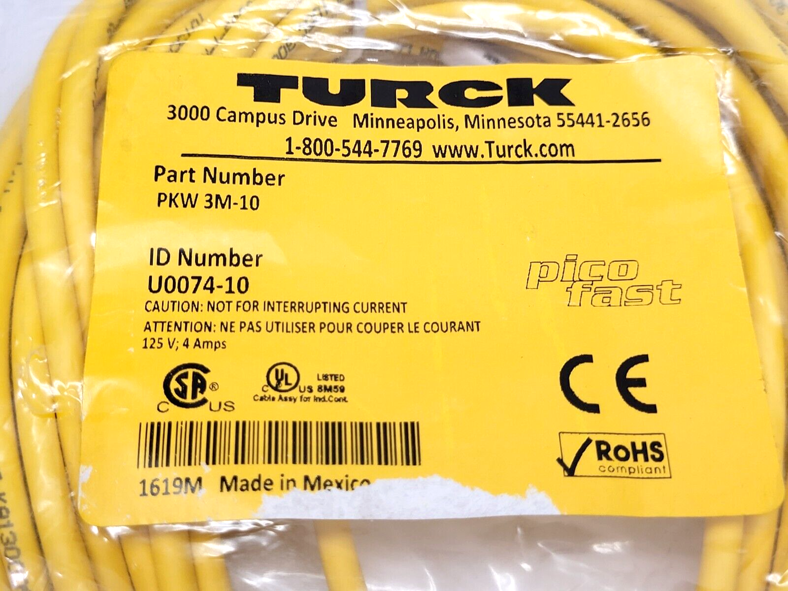 Turck PKW 3M-10 Actuator and Sensor Cordset F M8 U0074-10 - Maverick Industrial Sales