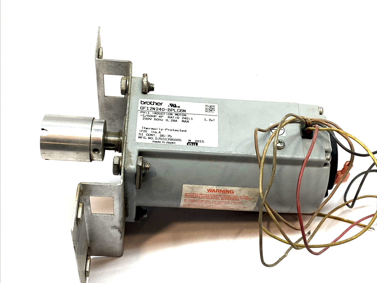 GF12N240-BPLC6N | Brother AC Gearmotor 1/50HP 240:1 132 in-lb 7 RPM - For parts or not working - Maverick Industrial Sales