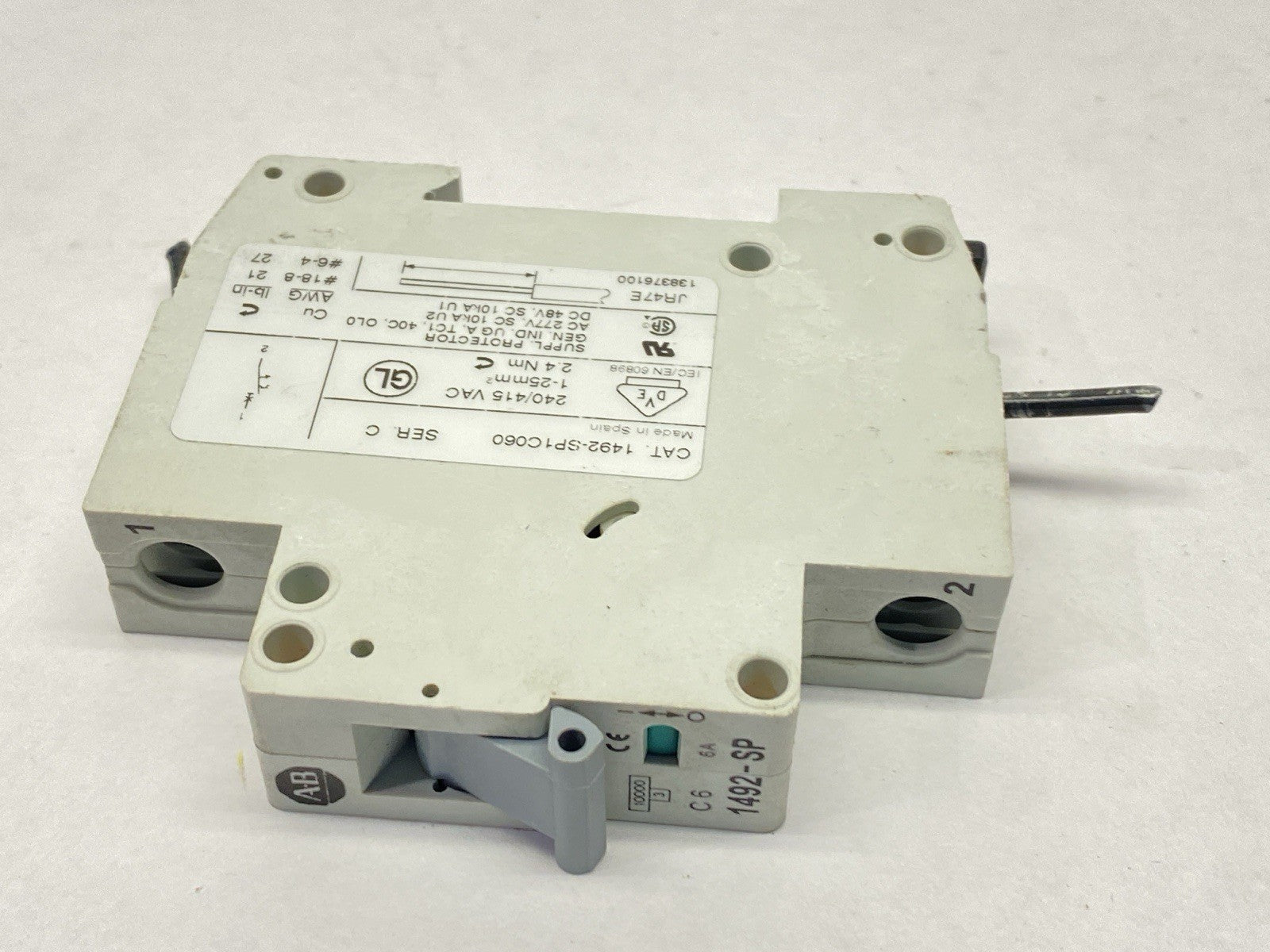 1492-SP1C060 | Allen Bradley Ser C Circuit Breaker 1-Pole 6A 240/415 VAC - Used - Maverick Industrial Sales