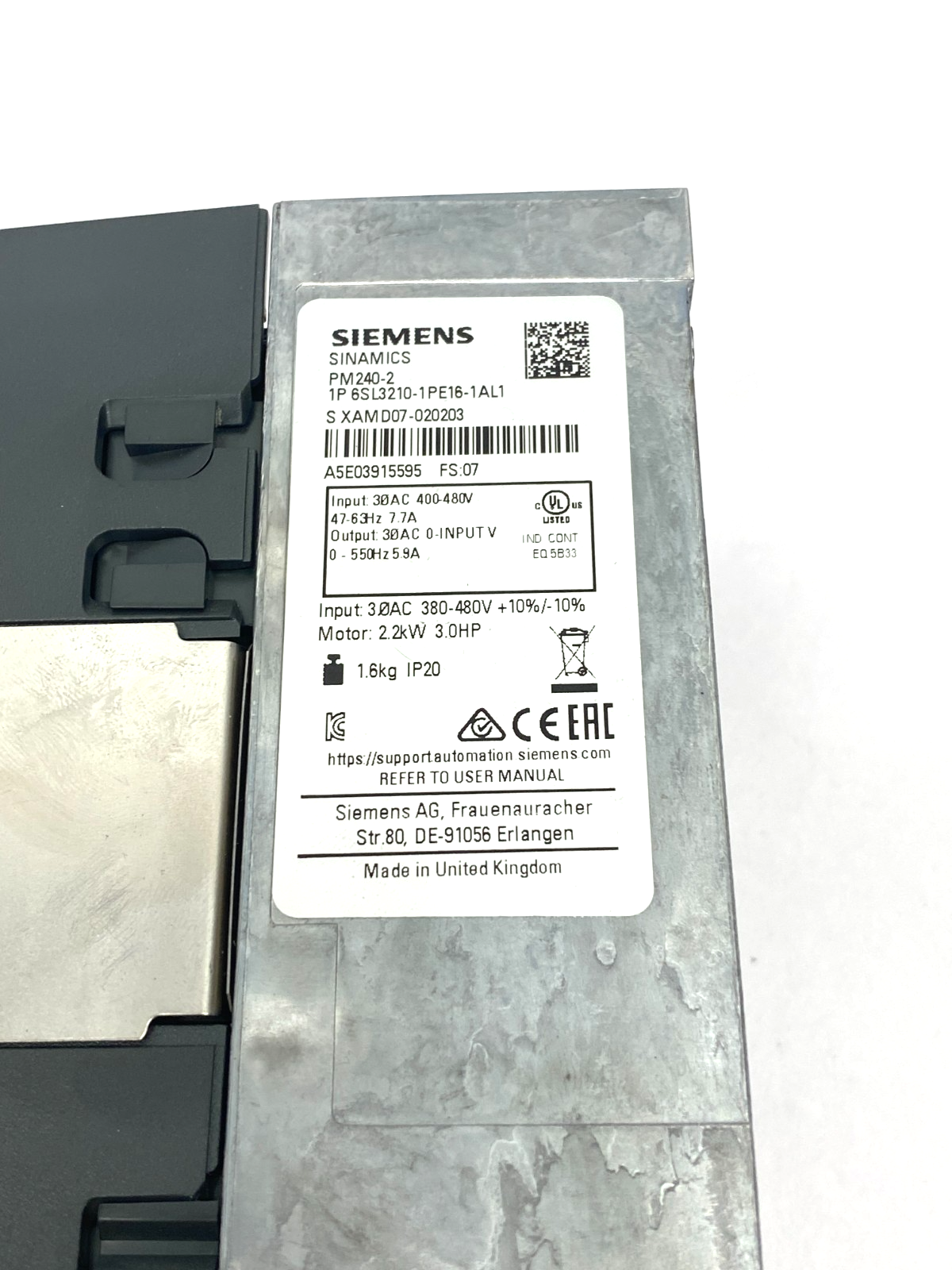 Siemens 6SL3210-1PE16-1AL1 SINAMICS Power Module PM240-2 - Maverick Industrial Sales