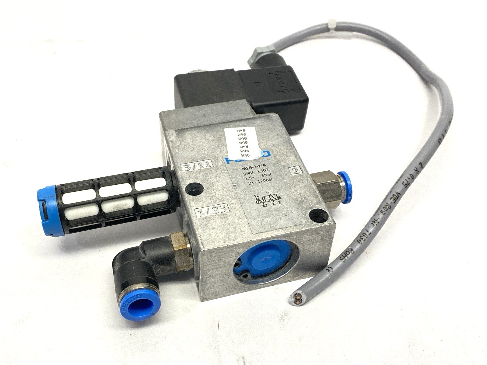 Festo MFH-3-1/4 Pneumatic Solenoid Valve 9964 w/ MSFG-24/42-50/60 Solenoid 4527 - Maverick Industrial Sales