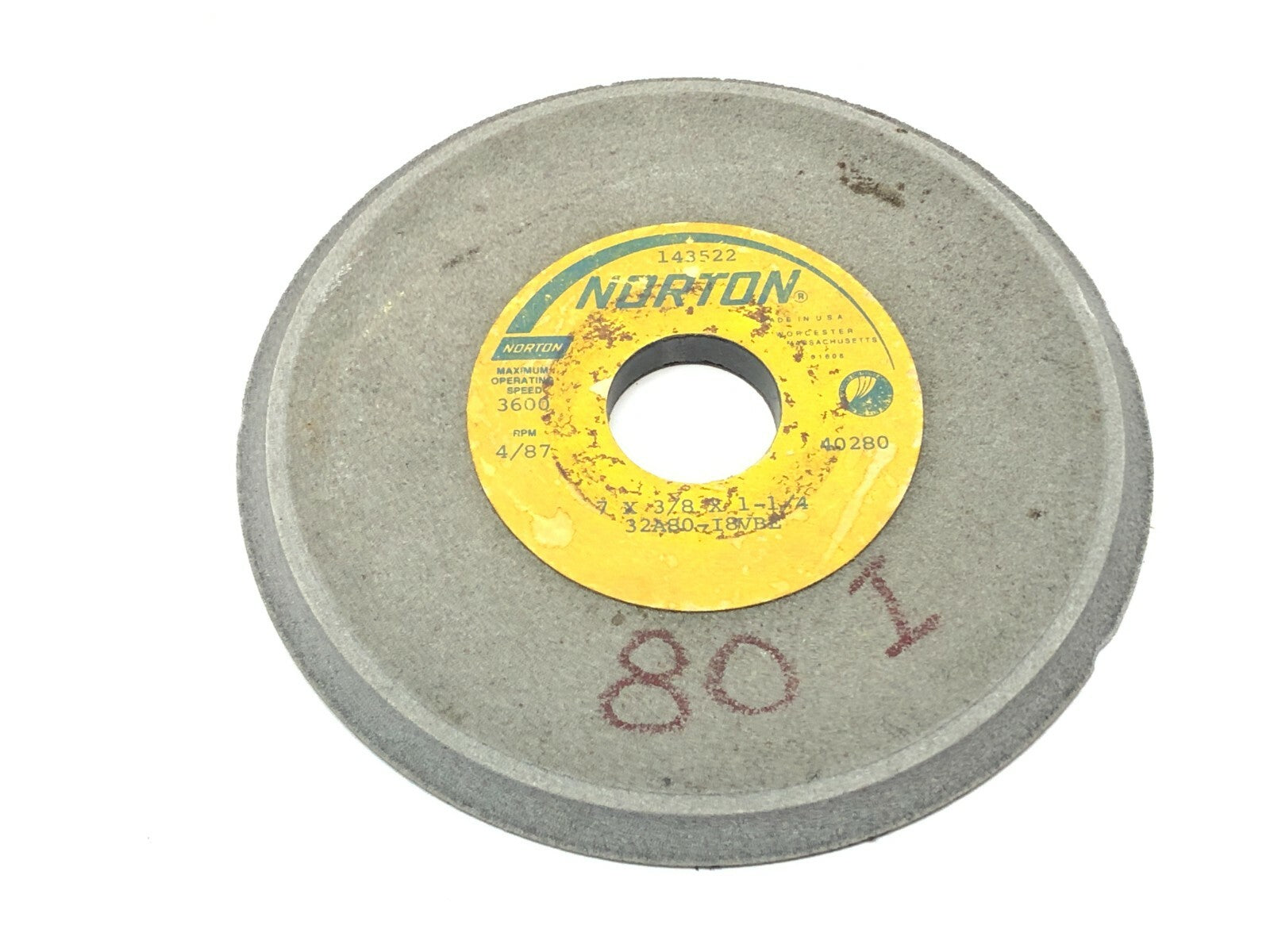 Norton 32A80-I8VBE Grinding Wheels 1-1/4" Bore 3600 RPM LOT OF 5 - Maverick Industrial Sales