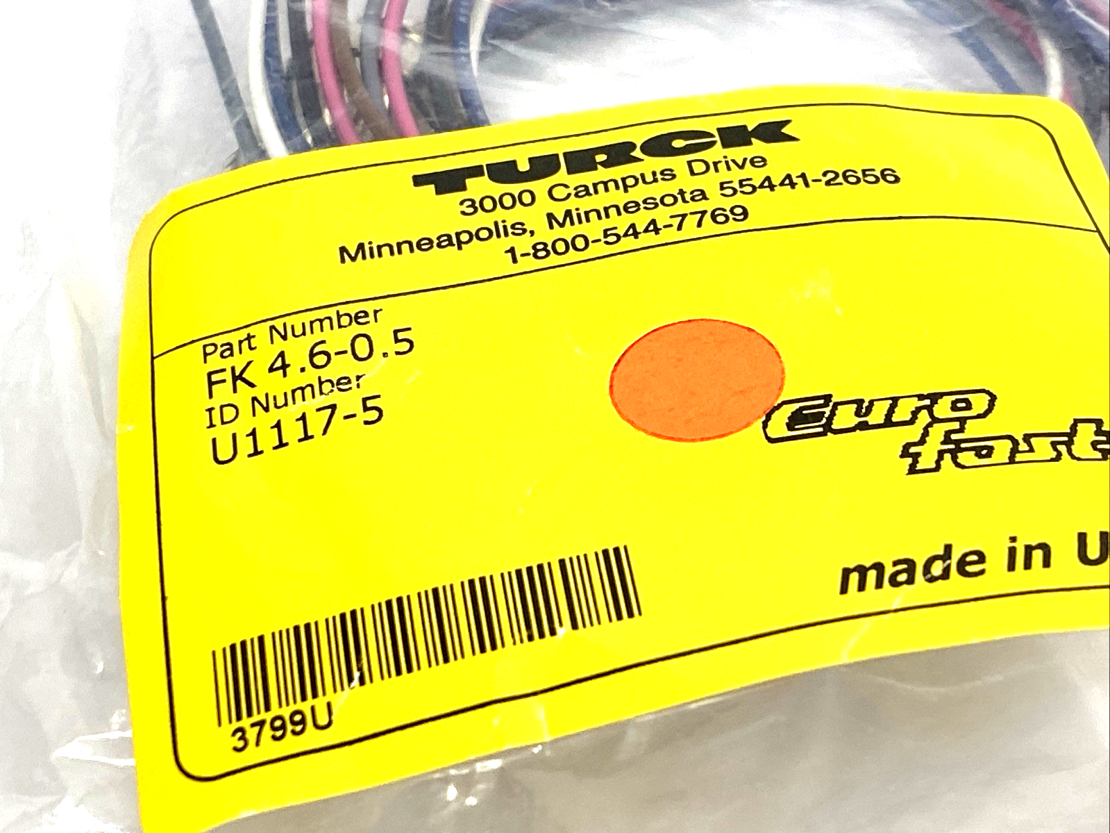 Turck FK 4.6-0.5 6-Pole Panel Mount Receptacle M12 6-Pin Female 0.5m U1117-5 - Maverick Industrial Sales