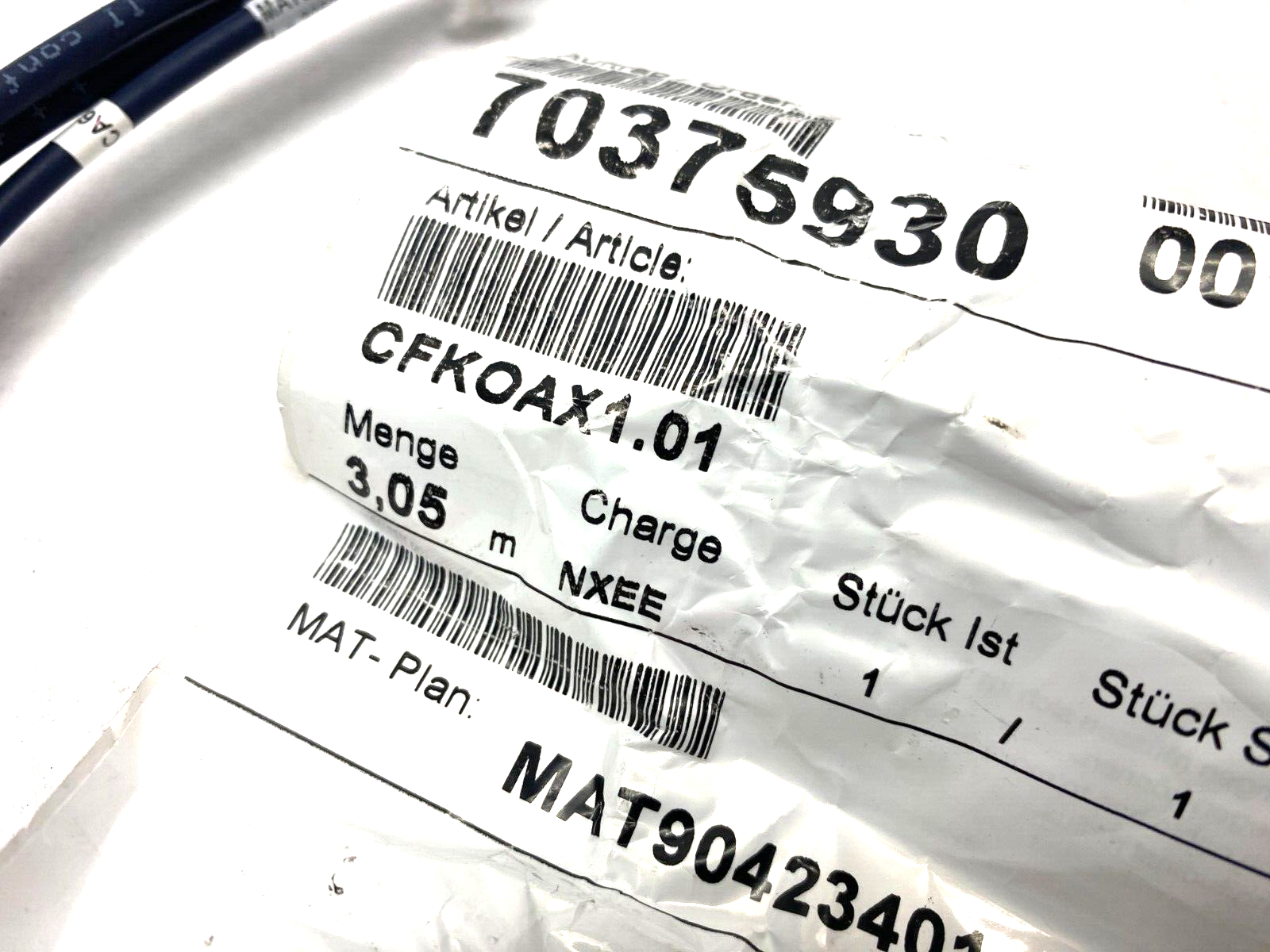 Igus CFKOAX1.01 Chainflex CFKoax Coaxial Cable 3.05m Length - Maverick Industrial Sales