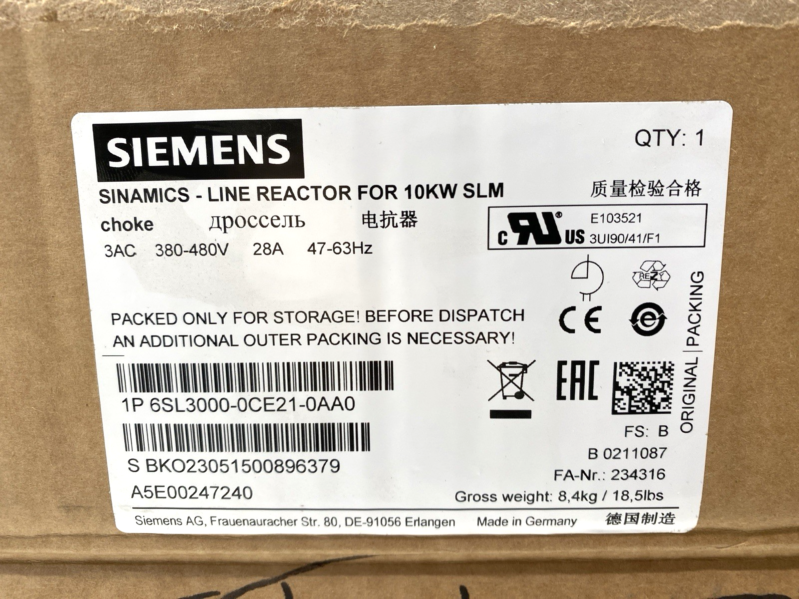 Siemens 6SL3000-0CE21-0AA0 Sinamics Line Reactor 480V 10kW - Maverick Industrial Sales