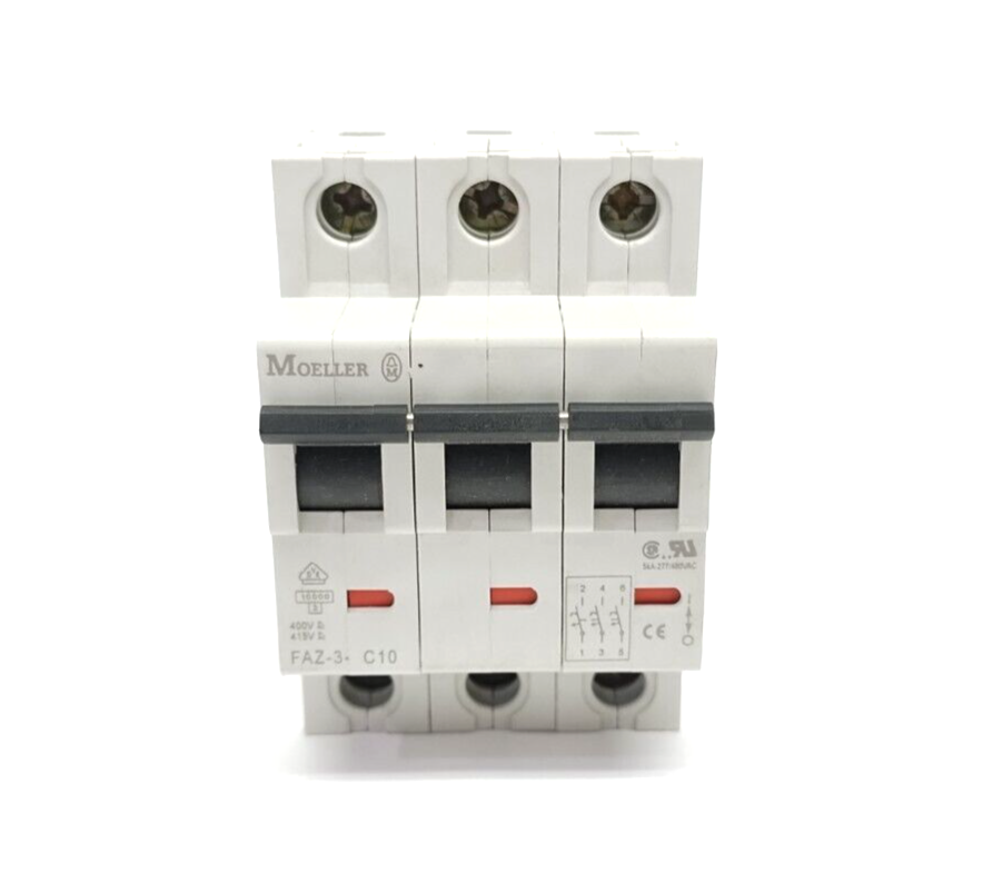 FAZ-3-C10,FAZ-3 C10 | Moeller FAZ-3-C10 Miniature Circuit Breaker 3-Pole 10A 480Y/277VAC - Used - Maverick Industrial Sales
