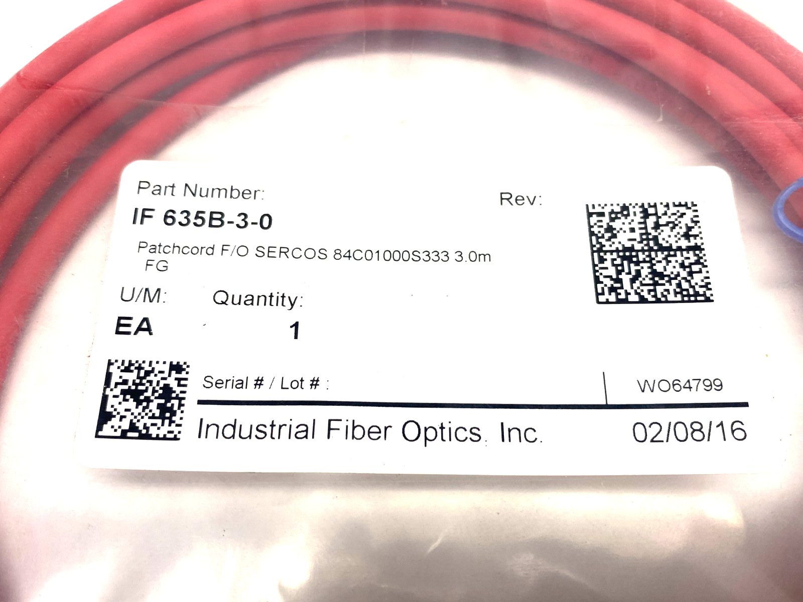 Industrial Fiber Optics IF 635B-3-0 Patchcord F/O SERCOS 84C01000S333 3.0m - Maverick Industrial Sales
