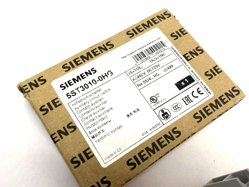 Siemens 5ST3010-0HG Auxiliary Circuit Switch 1S+1OE, 1NO+1NC 480VAC 125VDC - Maverick Industrial Sales