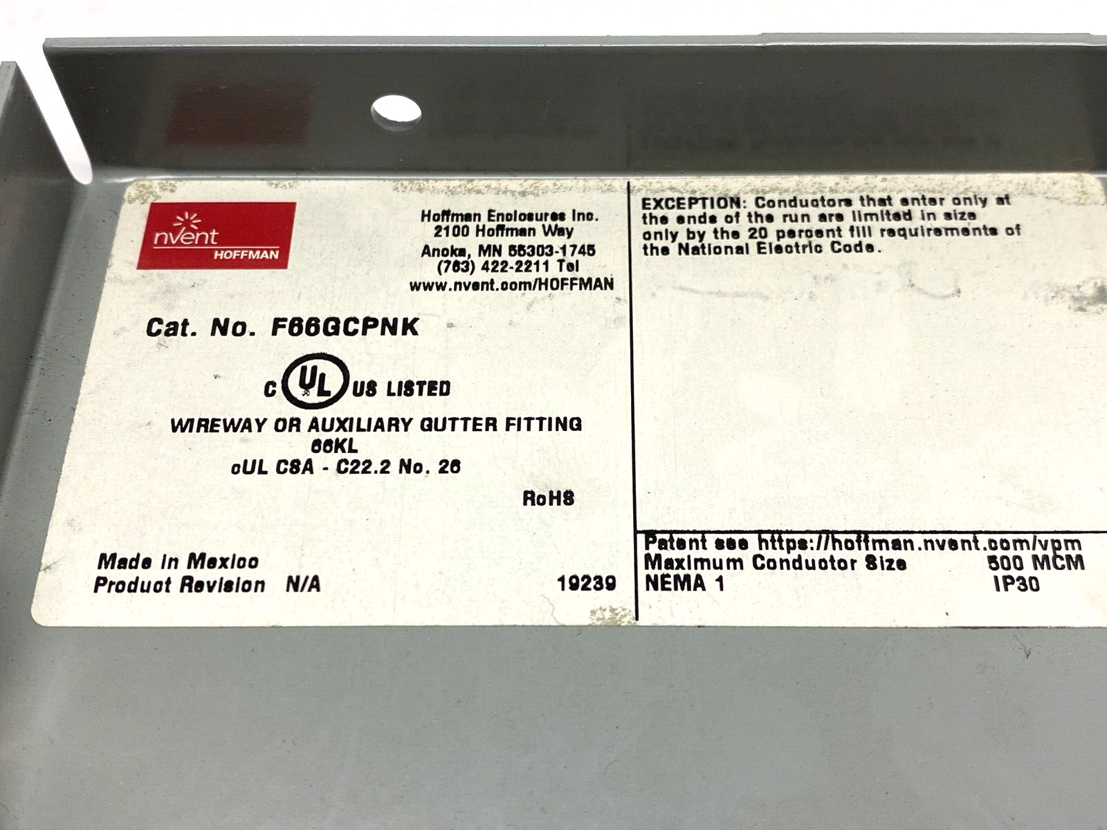 Hoffman F66GCPNK Closure Plate w/o Knockouts 52830 - Maverick Industrial Sales