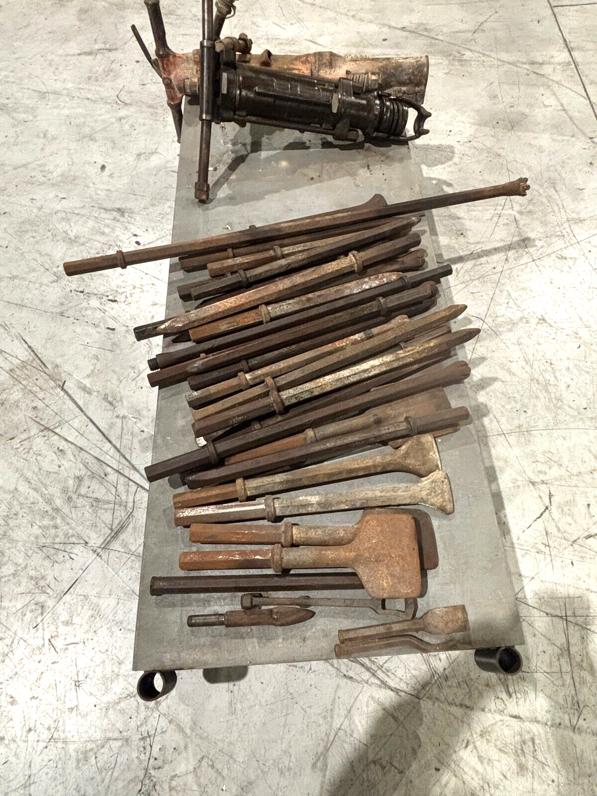 Vintage Chicago Pneumatic 75185 Jack Hammer & LOT of 30 demolition & chisel bits - Maverick Industrial Sales