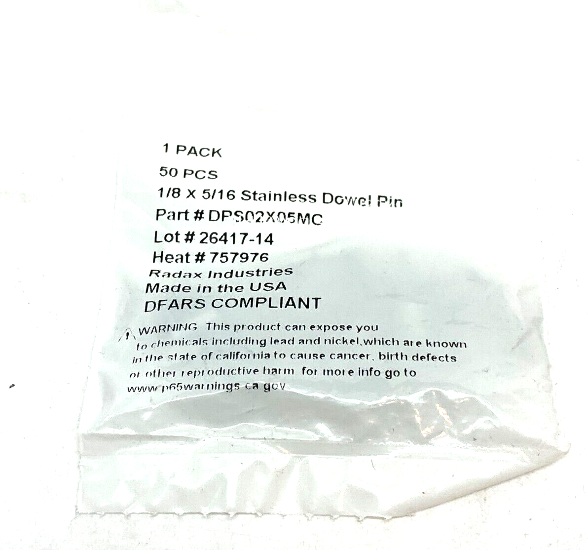 Radax Industries DPS02X05MC Stainless Steel Dowel Pin 1/8" x 5/16" PKG OF 50 - Maverick Industrial Sales