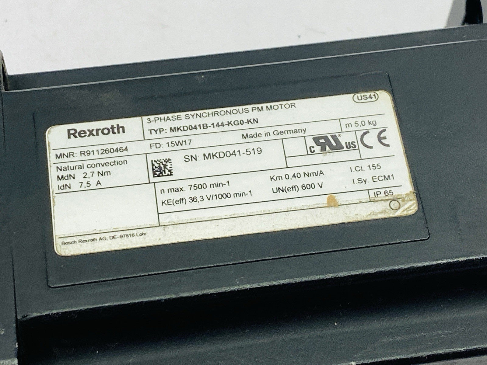 Rexroth R911260464 3-Phase Synchronous PM Motor MKD041B-144-KG0-KN - Maverick Industrial Sales