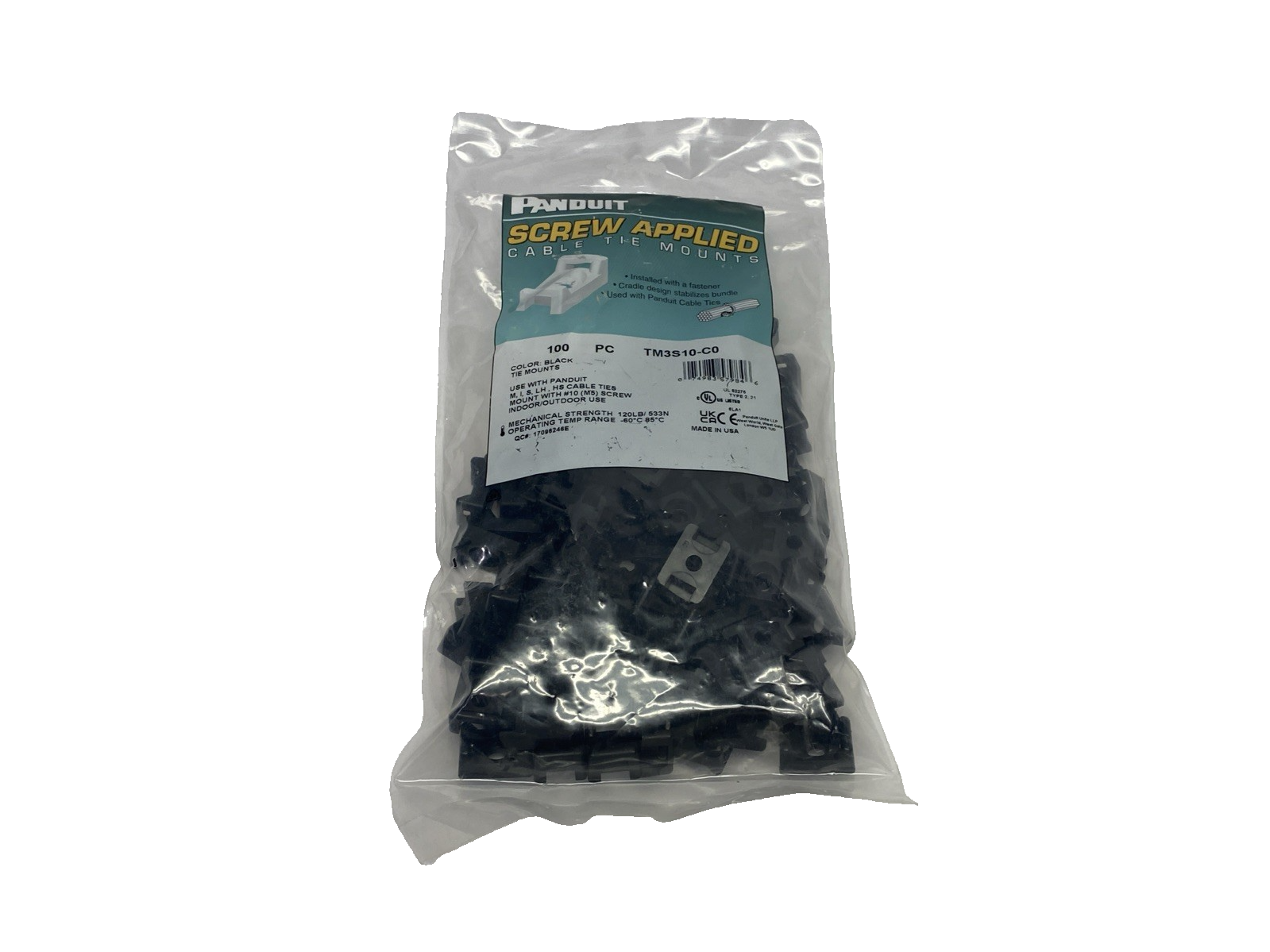 TM3S10-C0 | Panduit Black Cable Tie Mount, UV PA 6.6, 0.86"x0.61" #10 Screw 100-PK - New - Maverick Industrial Sales