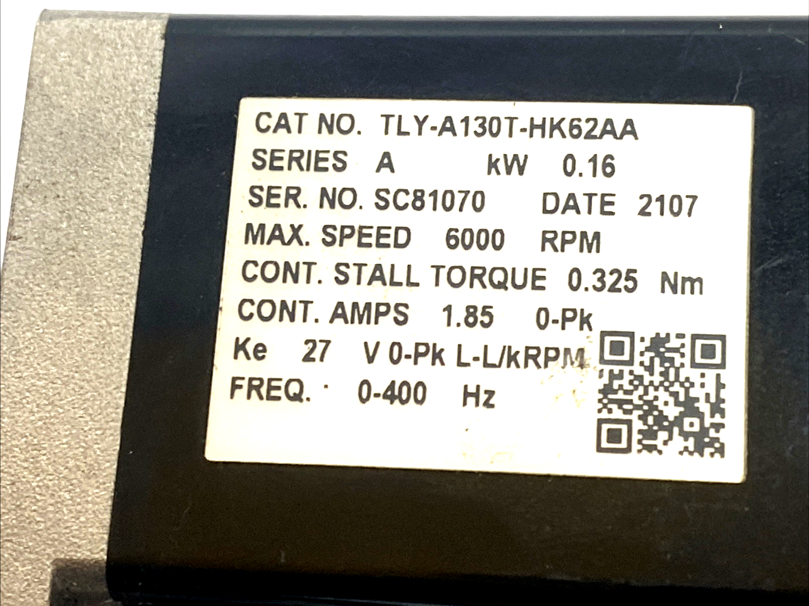 TLY-A130T-HK62AA | Allen Bradley Servo Motor 230V 0.32Nm 6000RPM - For parts or not working - Maverick Industrial Sales