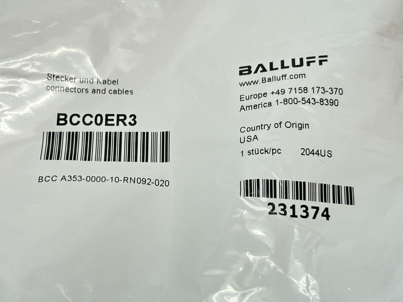 Balluff BCC0ER3 Receptacle Connector 7/8" 3-Pin F 2m BCC A353-0000-10-RN092-020 - Maverick Industrial Sales