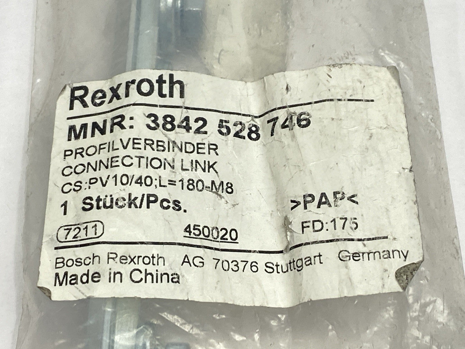 Bosch Rexroth 3842528746 Connection Link PV10/40 L=180-M8 - Maverick Industrial Sales
