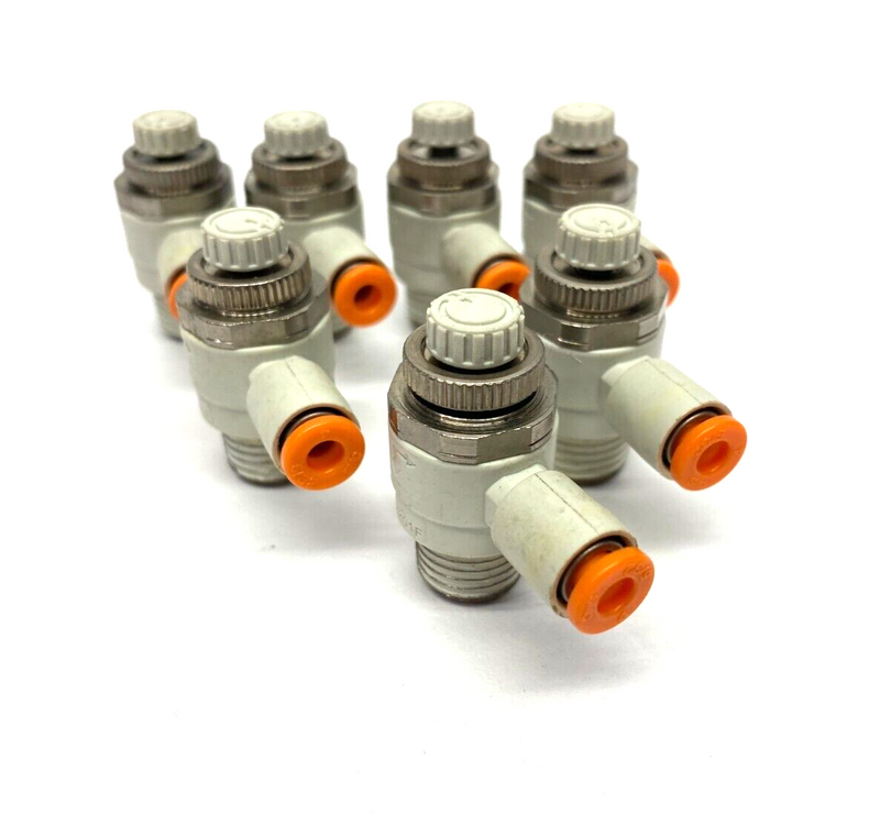 SMC AS2201F-02-04-J Pneumatic Flow Control Elbow Fitting 4mm Tube LOT OF 7 - Maverick Industrial Sales