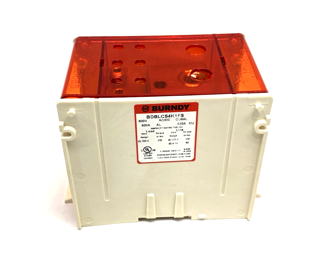 BDBLCS4K1FS | Burndy 1-Pole Finger-Safe Power Distribution Block 600V 620A CU9AL - New – Open box - Maverick Industrial Sales