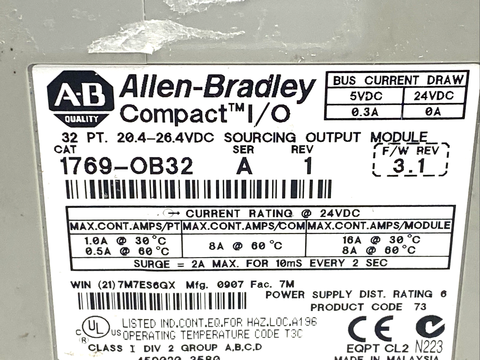 Allen Bradley 1769-OB32 Ser. A CompactLogix 32 Pt 24VDC D/O Module NO FRONT - Maverick Industrial Sales