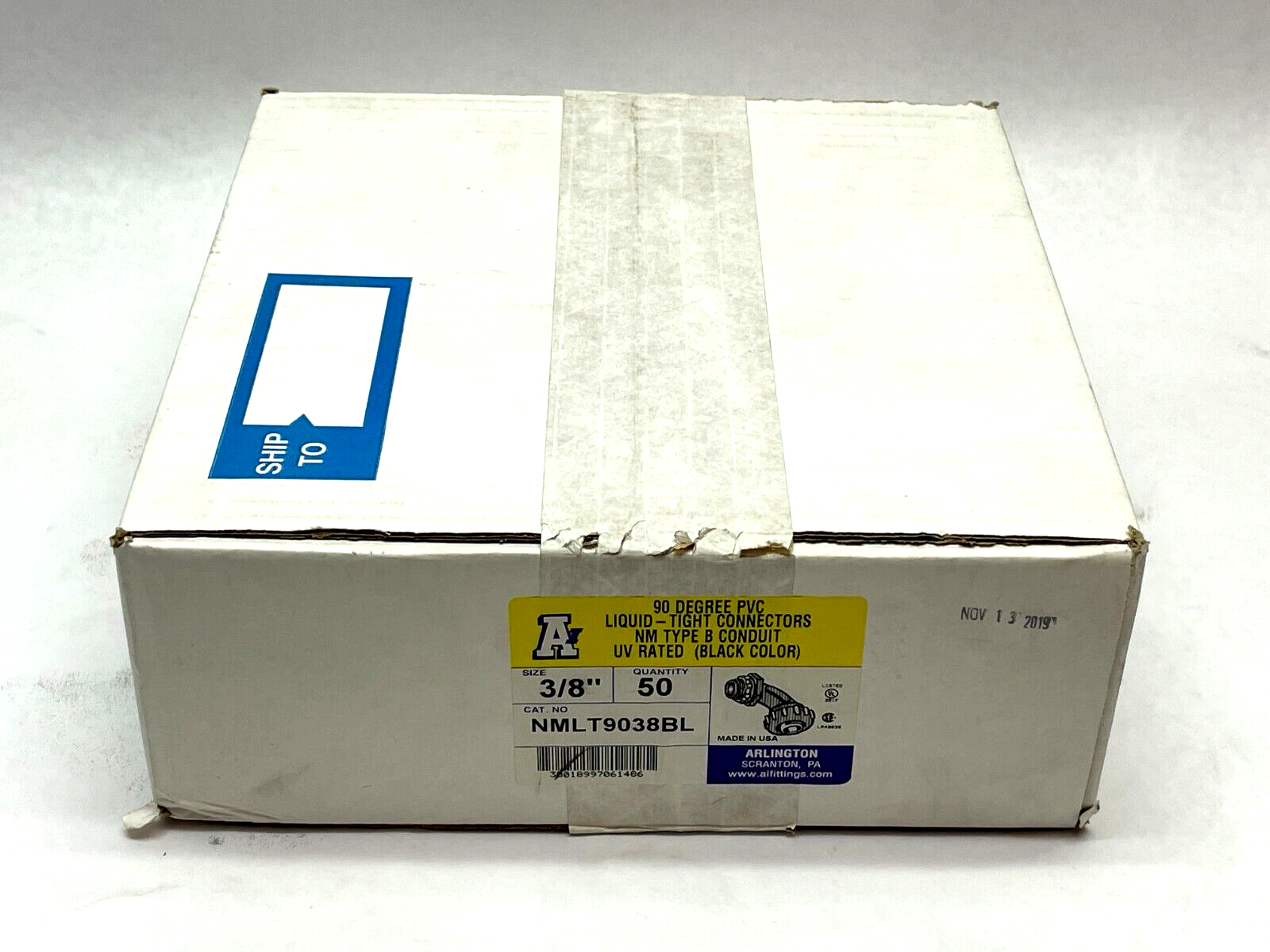 Arlington NMLT9038BL Non-Metallic 90 Degree Connector 3/8" PKG OF 50 - Maverick Industrial Sales