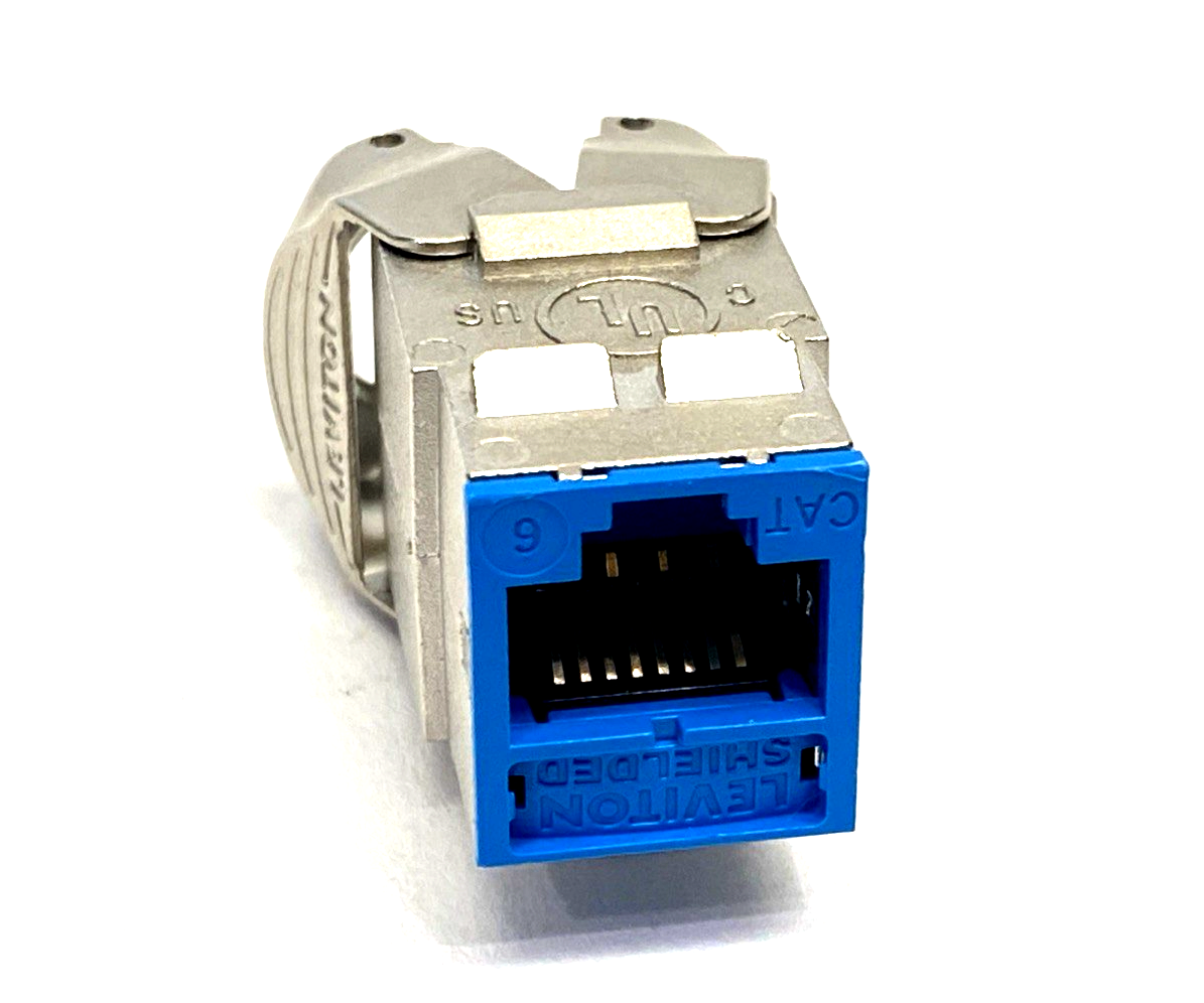 61SJK-RL6 | Leviton ATLAS-X1 Blue Cat 6 Shielded QUICKPORT Jack - New – Open box - Maverick Industrial Sales