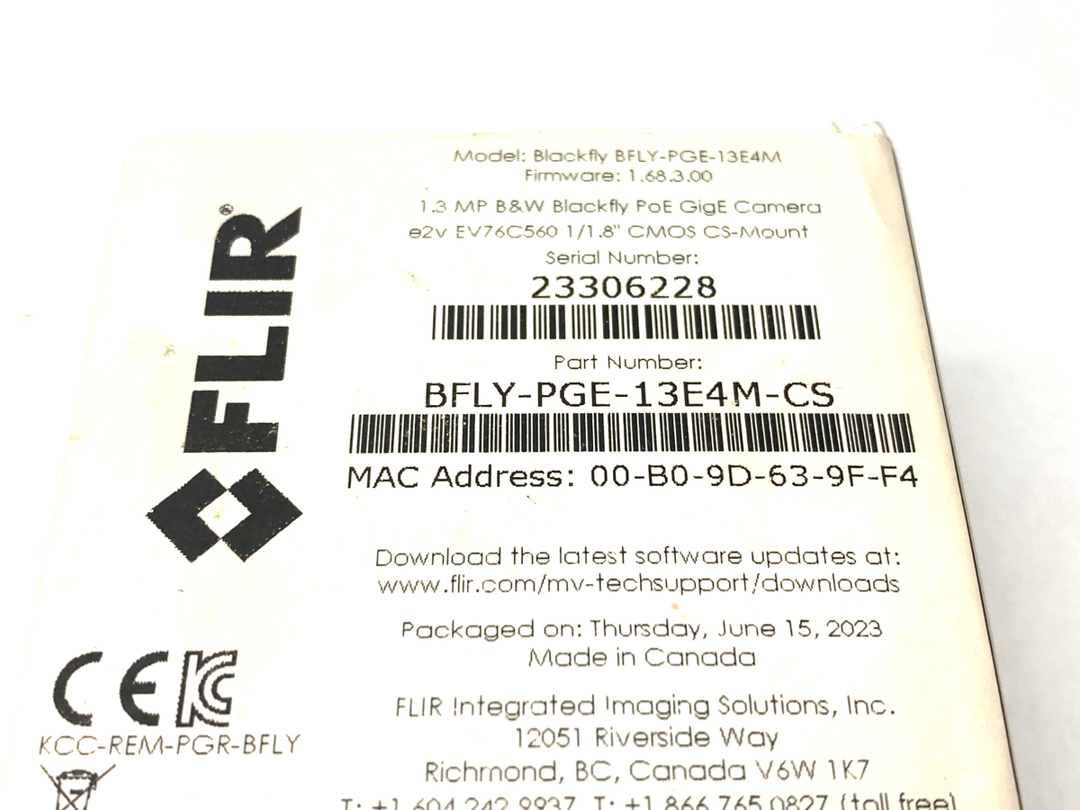 BFLY-PGE-13E4M-CS | Flir BFLY-PGE-13E4M-CS Blackfly PoE GigE
