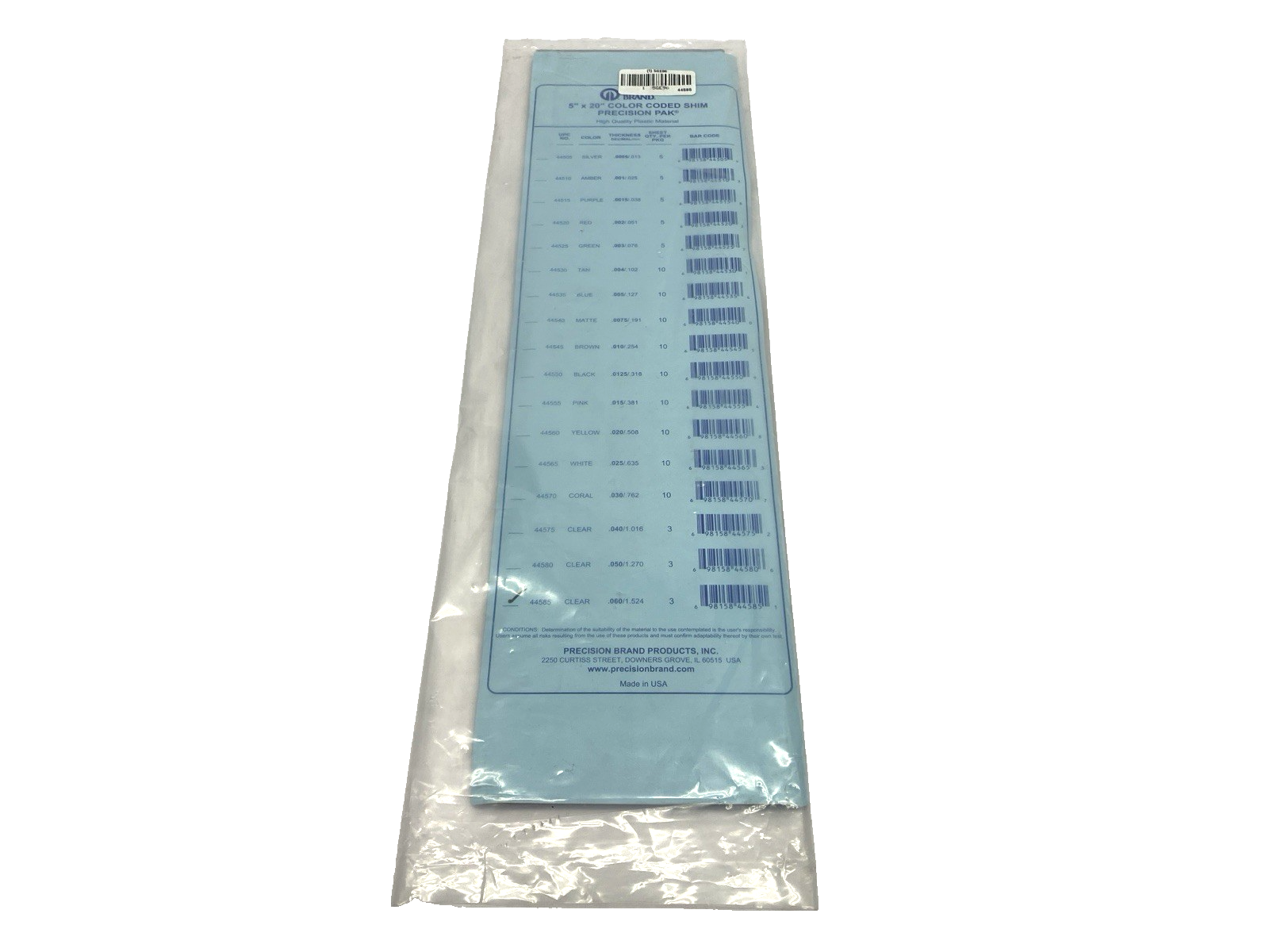 Precision Brand 44585 Clear Flat Plastic Shim Sheet 20 x 5 x 0.060" PACKAGE OF 3 - Maverick Industrial Sales