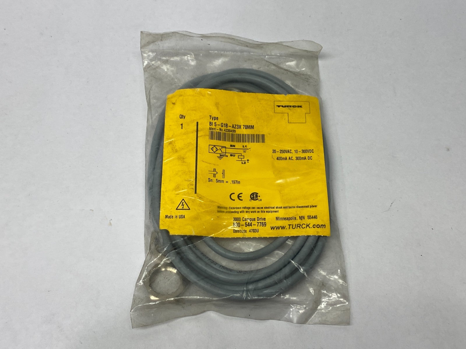 Turck BI 5-G18-AZ3X 70MM Inductive Proximity Sensor 5mm Sn 4330499 - Maverick Industrial Sales