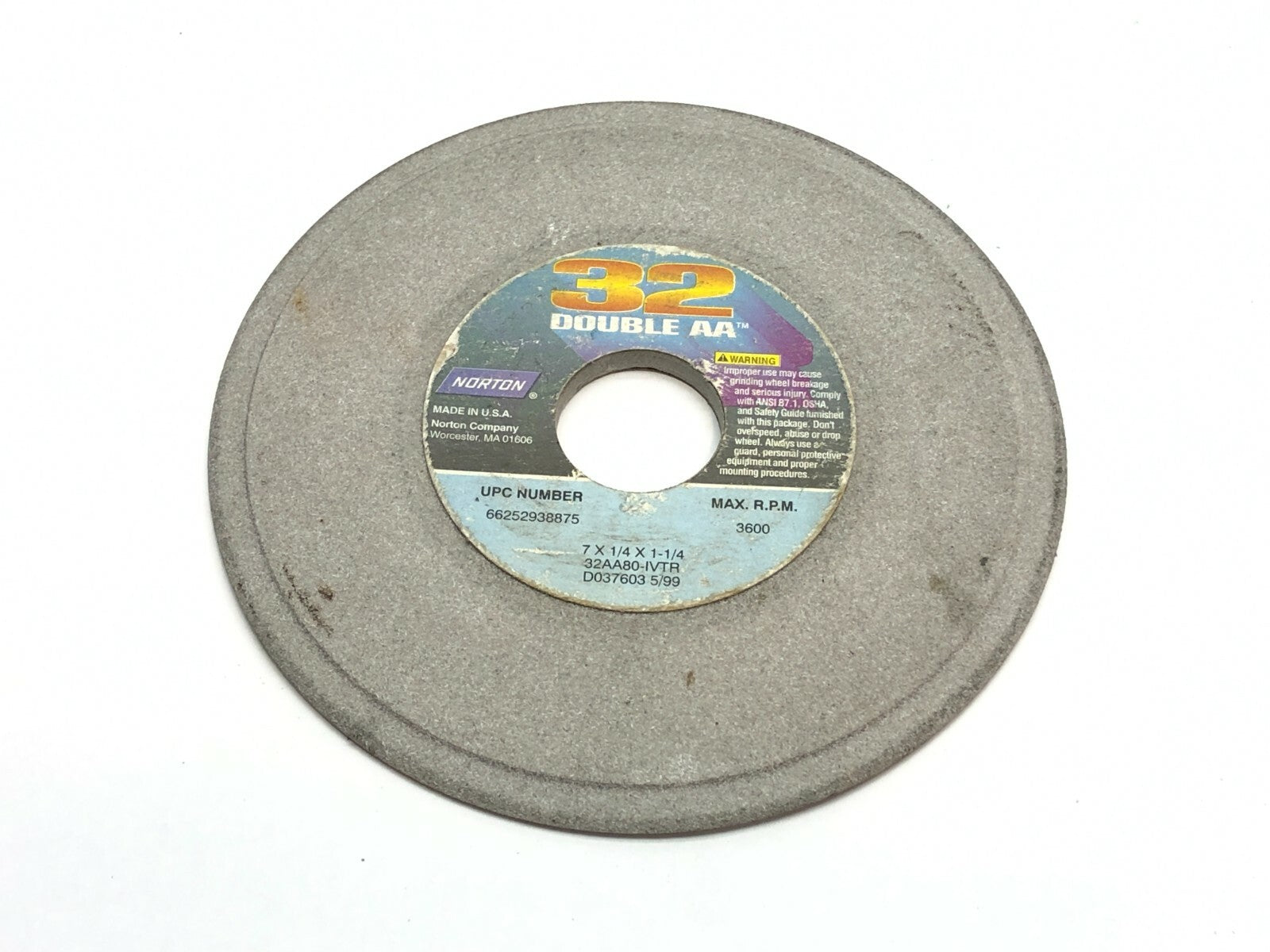 Norton 32AA80-IVTR Grinding Wheels 1-1/4" Bore 3600 RPM LOT OF 5 - Maverick Industrial Sales