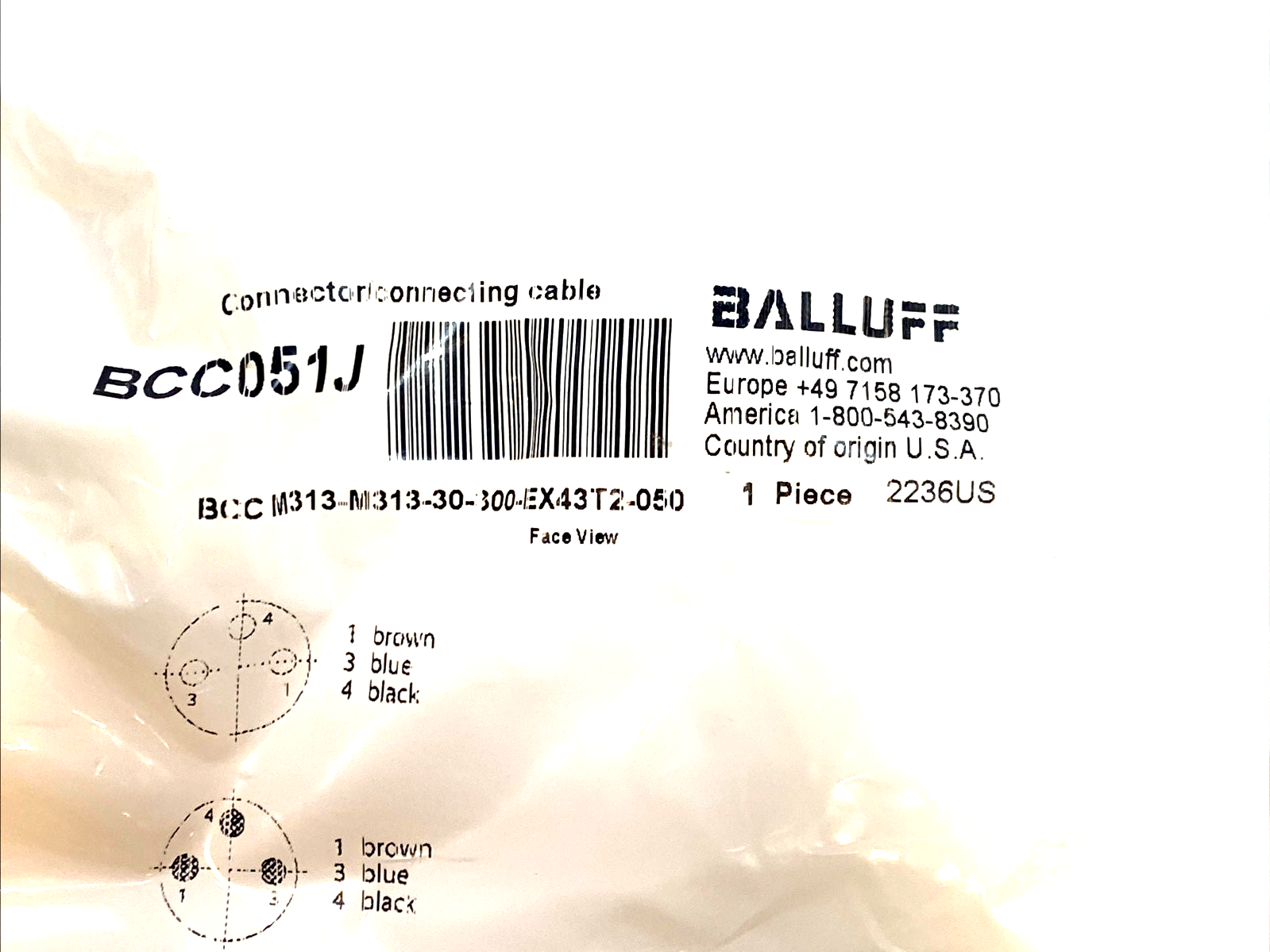 Balluff BCC051J Connectivity Cable M313-M313-30-300-EX43T2-050 - Maverick Industrial Sales