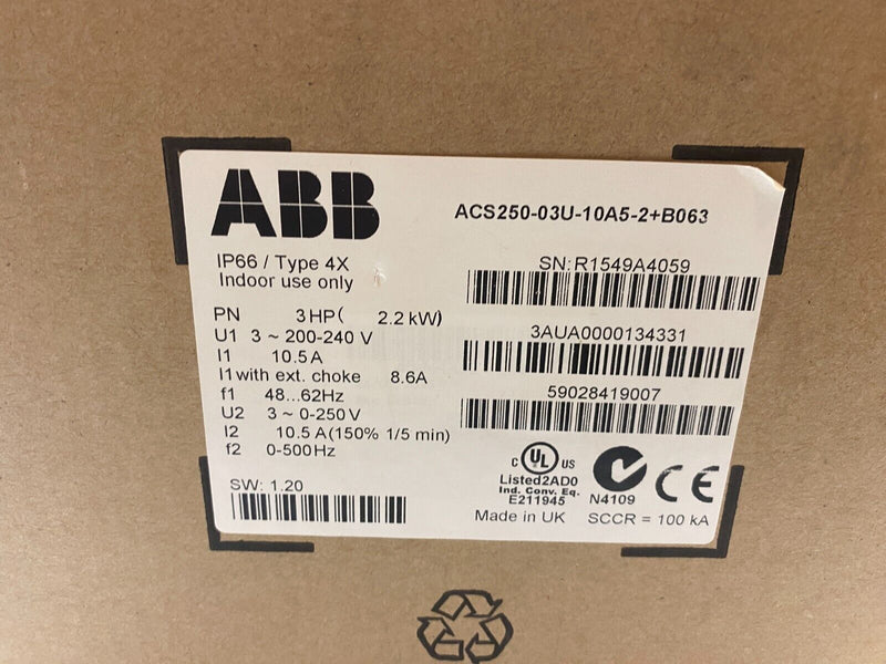 ABB ACS250-03U-10A5-2+B063 Variable Frequency Micro Drive Type 4X IP66 - Maverick Industrial Sales