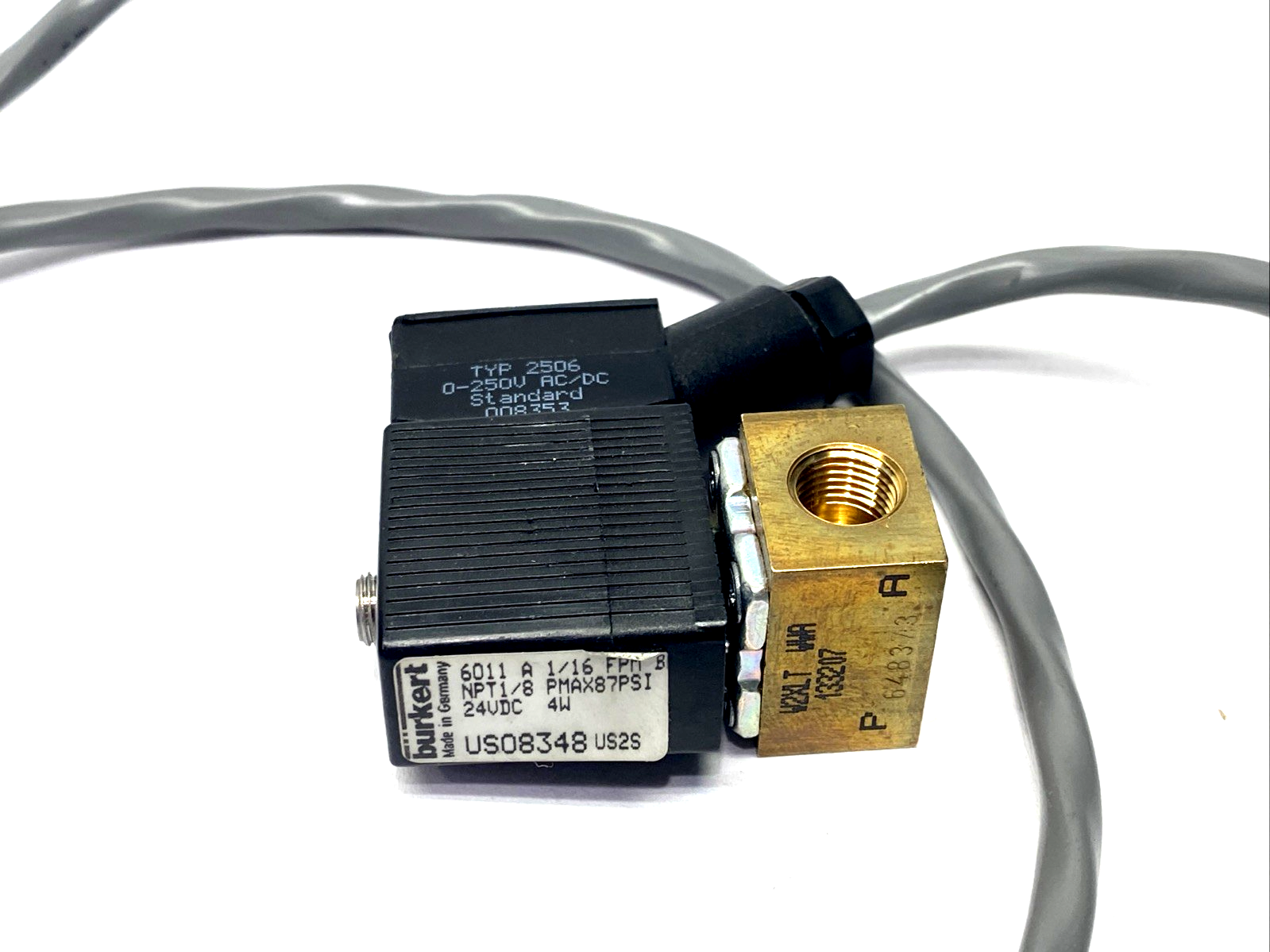 6011 A 1/16 FPM B | Burkert Solenoid Valve 1/8" NPT 87 PSI 24VDC 4W - Used - Maverick Industrial Sales