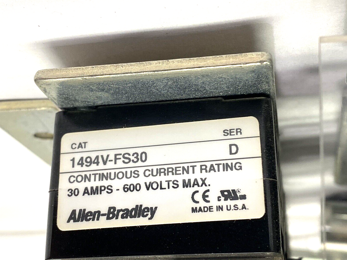 | Allen Bradley 1494V-DS30 Ser. D Disconnect Switch w/ 1494V-FS30 w/ Fuse Cover - Used - Maverick Industrial Sales