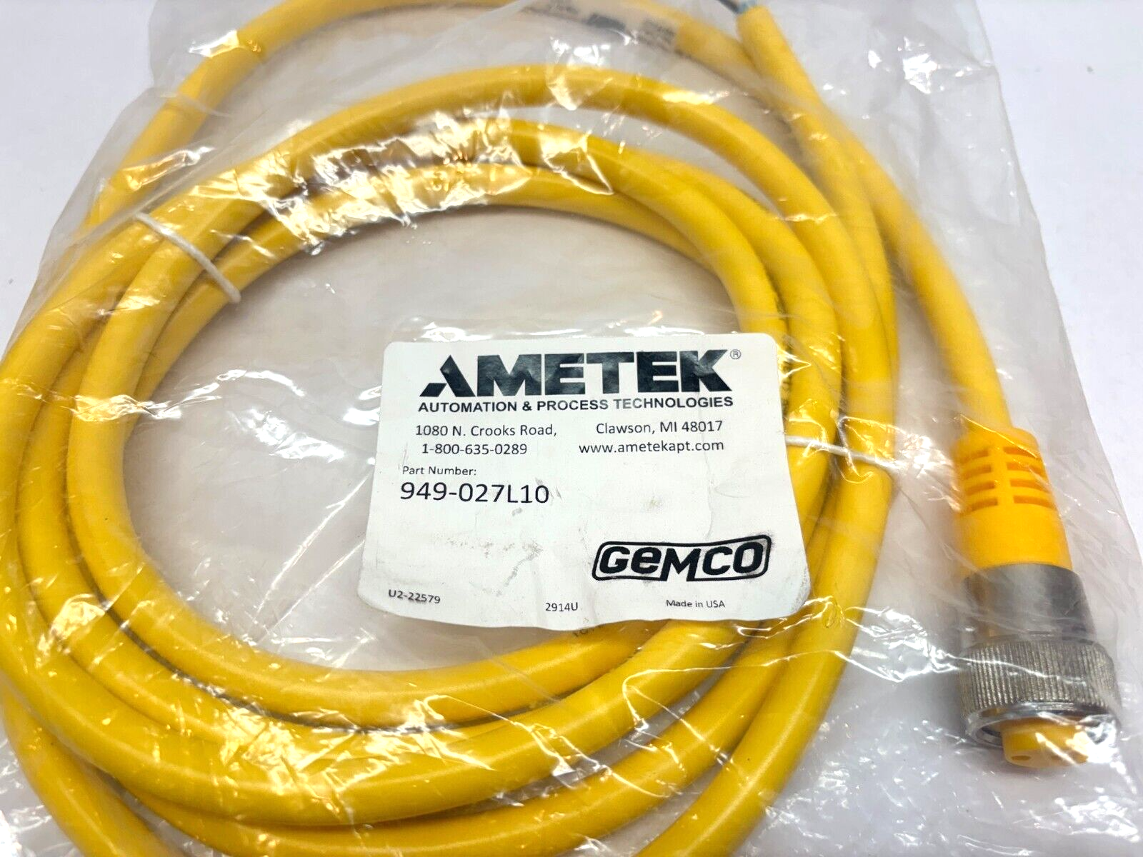 Ametek 949-027L10 2-Pin 2-Wire Cable Cordset, U2-22579, 2914U - Maverick Industrial Sales