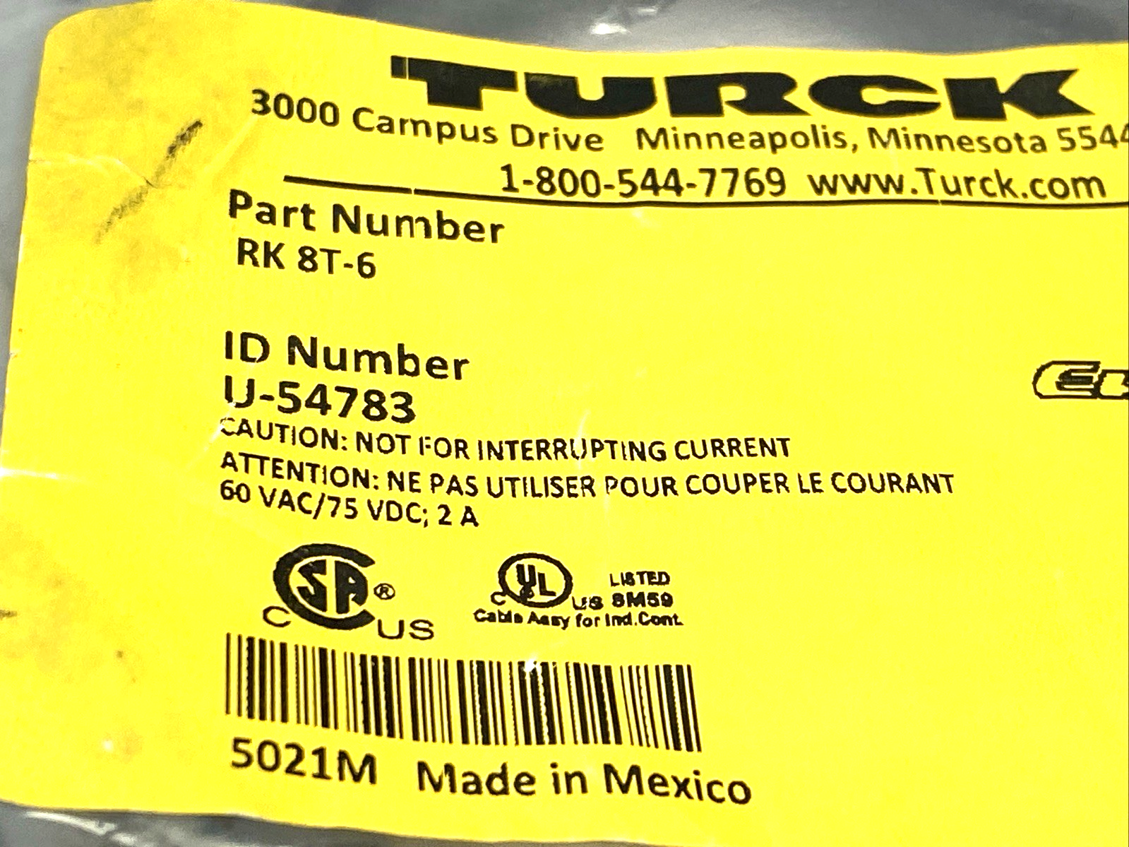 RK 8T-6 | Turck Connection Cable M12 8-Pin Female 6m U-54783 - New - Maverick Industrial Sales