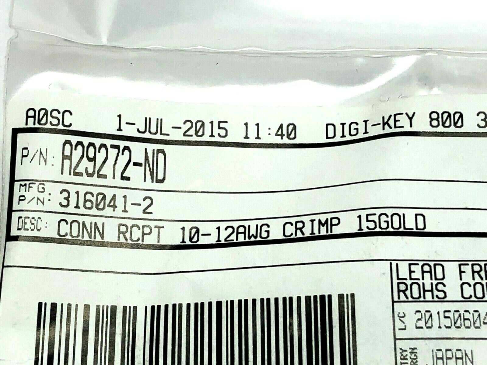 TE Connectivity 316041-2 Socket Contact 10-12AWG PKG OF 25 - Maverick Industrial Sales