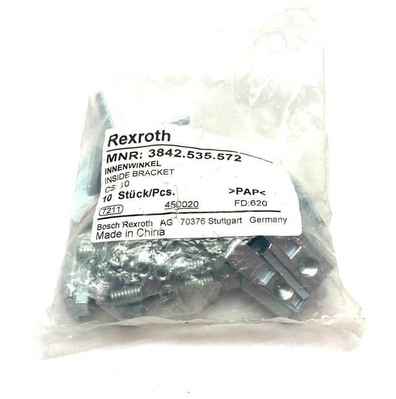 Bosch Rexroth 3842535572 Inside Corner Profile Bracket Slot 10 CS:10 PKG OF 10 - Maverick Industrial Sales