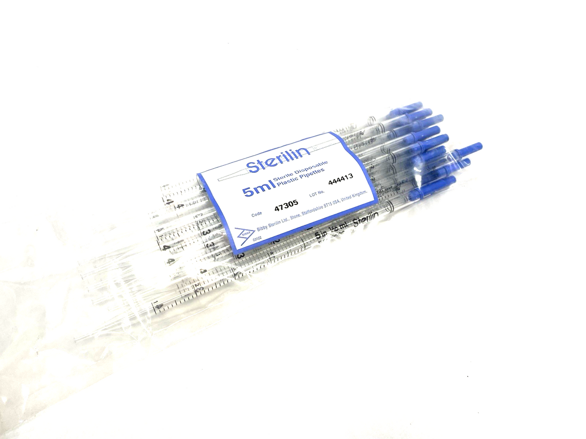 Bibby Sterilin 47305 5mL Sterile Disposable Plastic Pipettes, Clear, 25-PACK - Maverick Industrial Sales