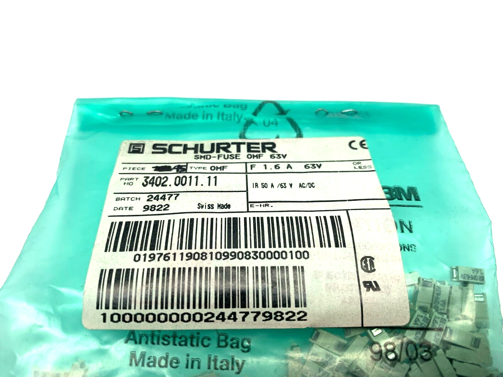 Schurter 3402.0011.11 Surface Mount Fuse Link PACK OF 95 - Maverick Industrial Sales