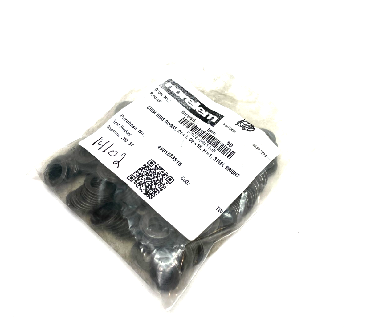 07522-0915100 | Norelem Shim Ring DIN988, D1=9, D2=15, H=1, PKG OF 200 - New - Maverick Industrial Sales