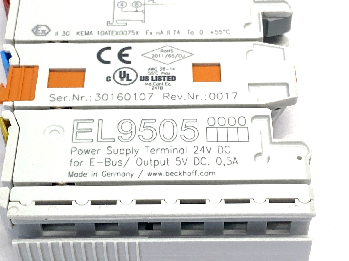 Beckhoff EL9505 EtherCAT Terminal, Power Supply, 5VDC 0.5A - Maverick Industrial Sales