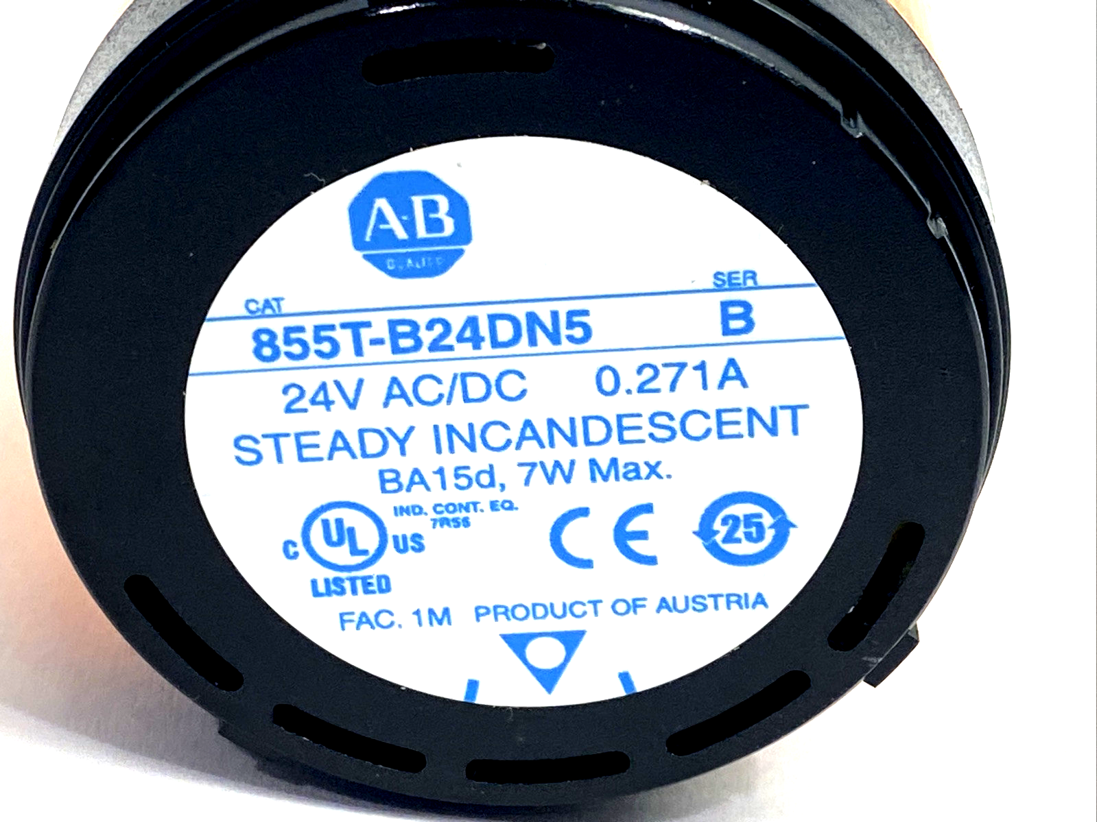 Allen Bradley 855T-B24DN5 Ser. B 70mm Amber Stack Light w/ 855E-LL24W LED Bulb - Used - Maverick Industrial Sales